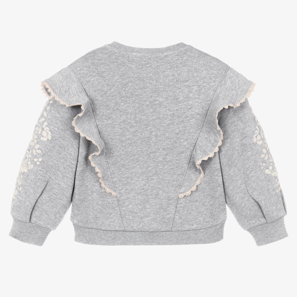 Girls Grey Embroidered Cotton Sweatshirt