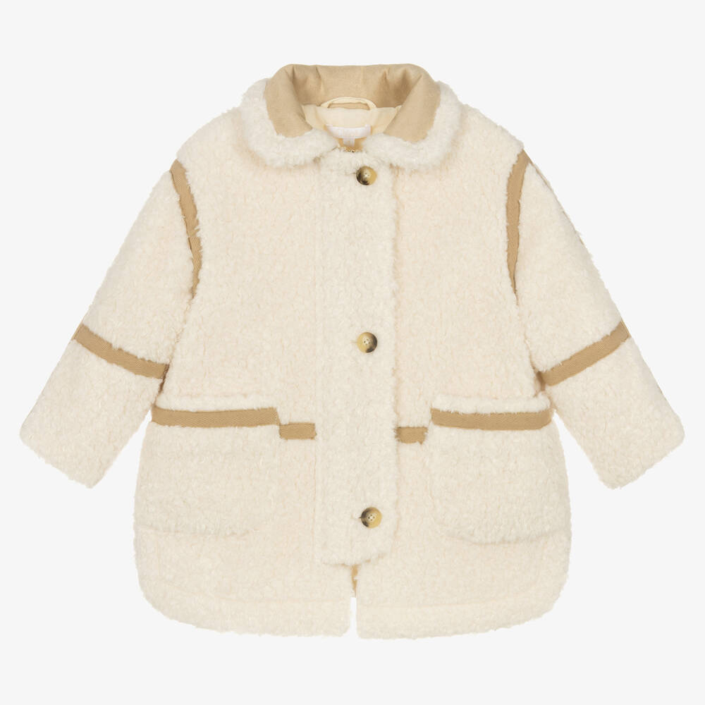 Girls Ivory Sherpa Fleece Coat