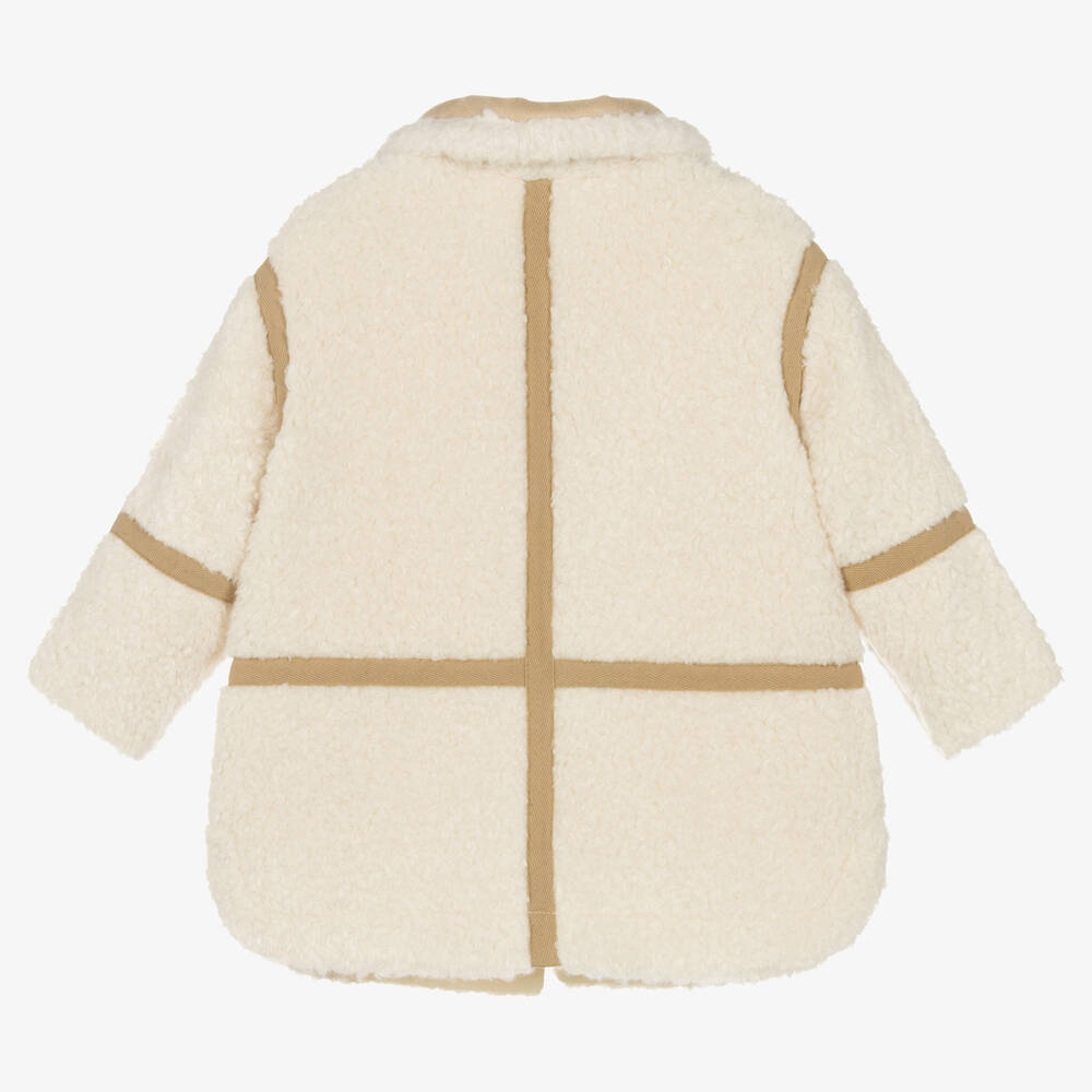 Girls Ivory Sherpa Fleece Coat