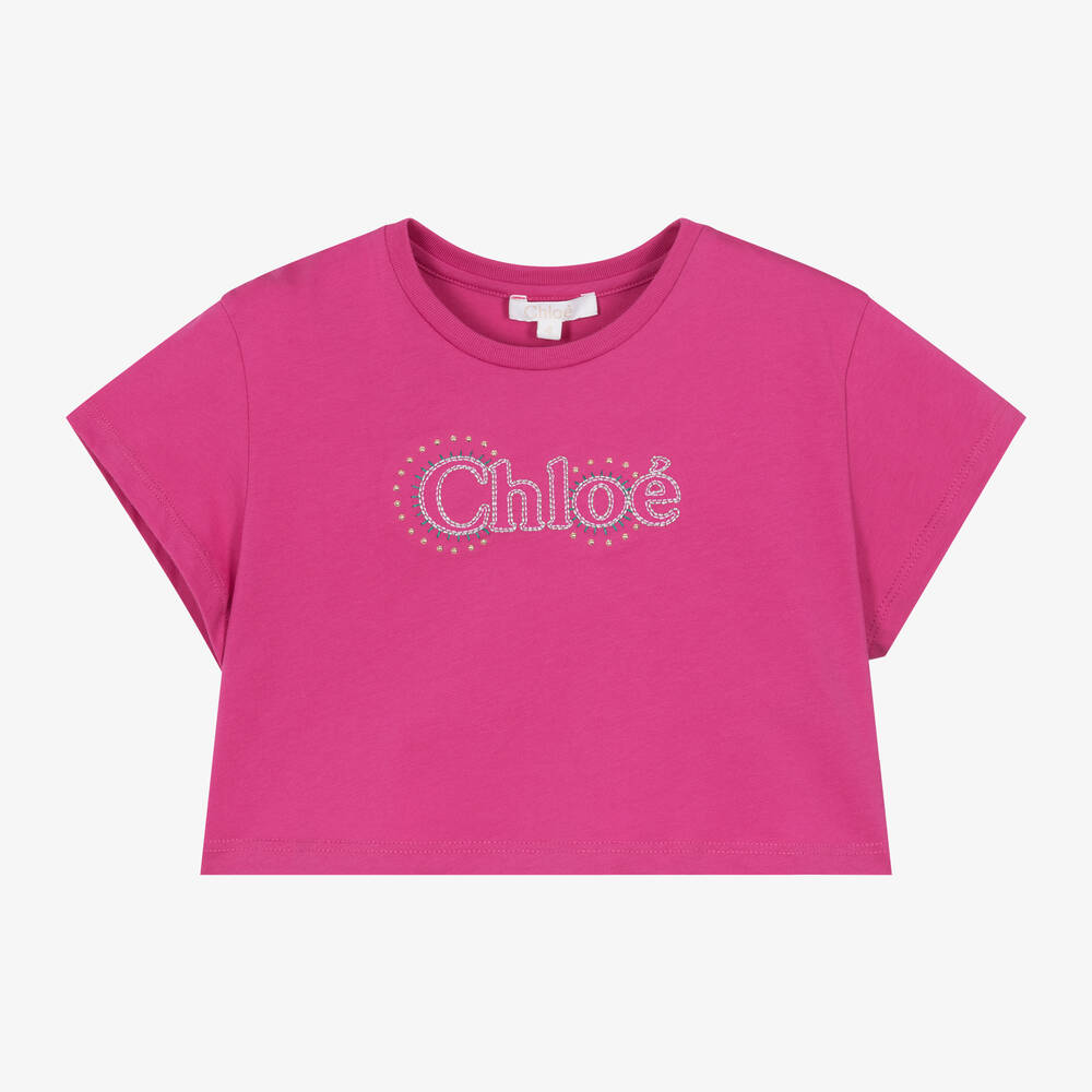 Girls Fuchsia Logo Cotton T-Shirt