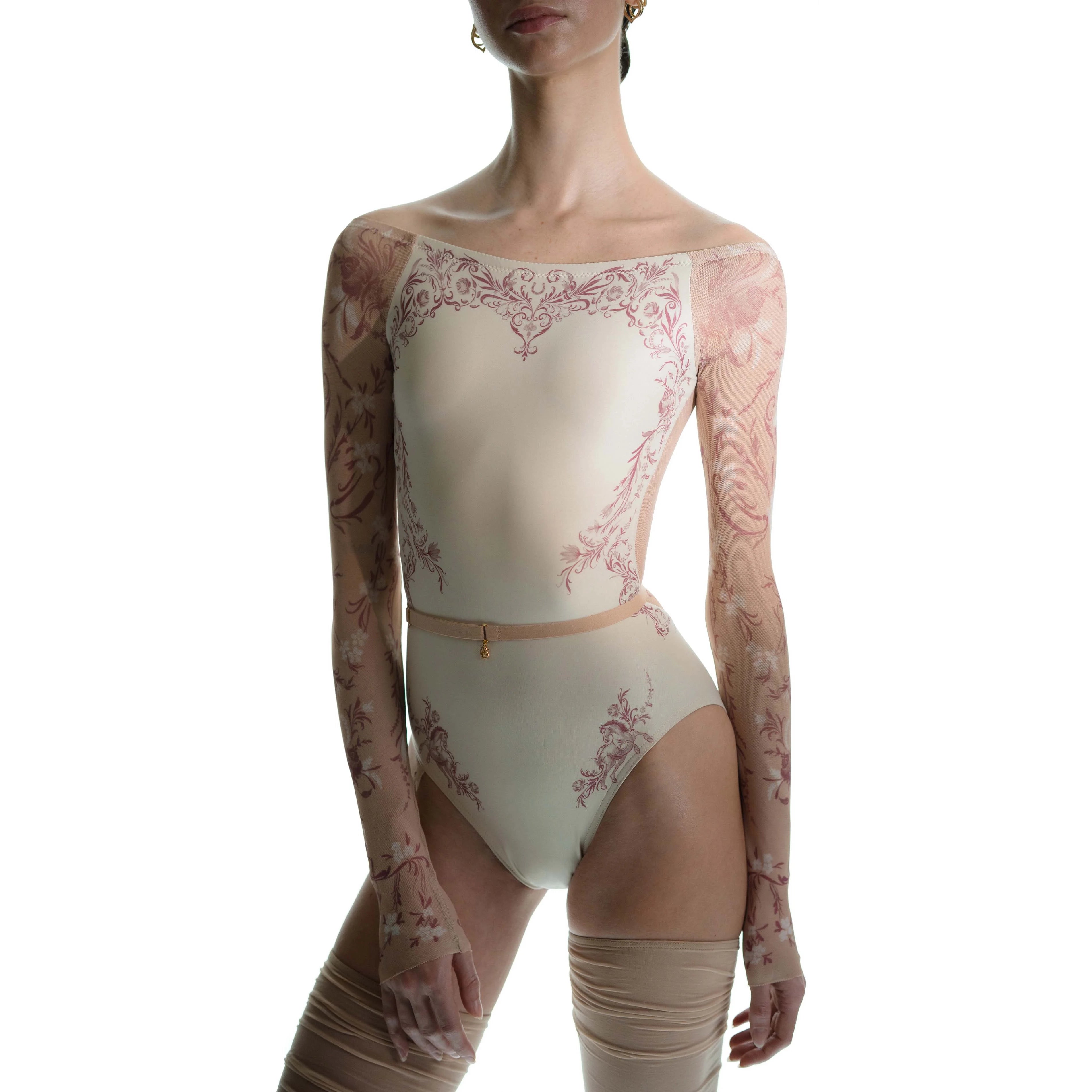 Women White "PORCELAIN SKIN" Long Sleeves Ballet Onesies(252LE26VC/edelweiss/burgundy)