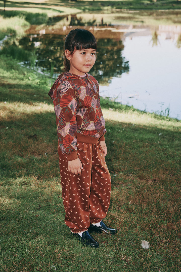 Girls Dark Coffee Printed Cotton Trousers