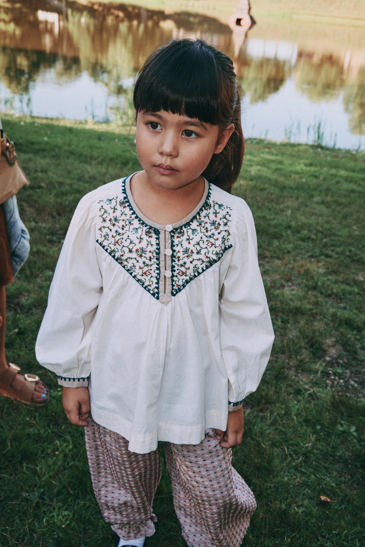 Girls White Embroidered Cotton Top