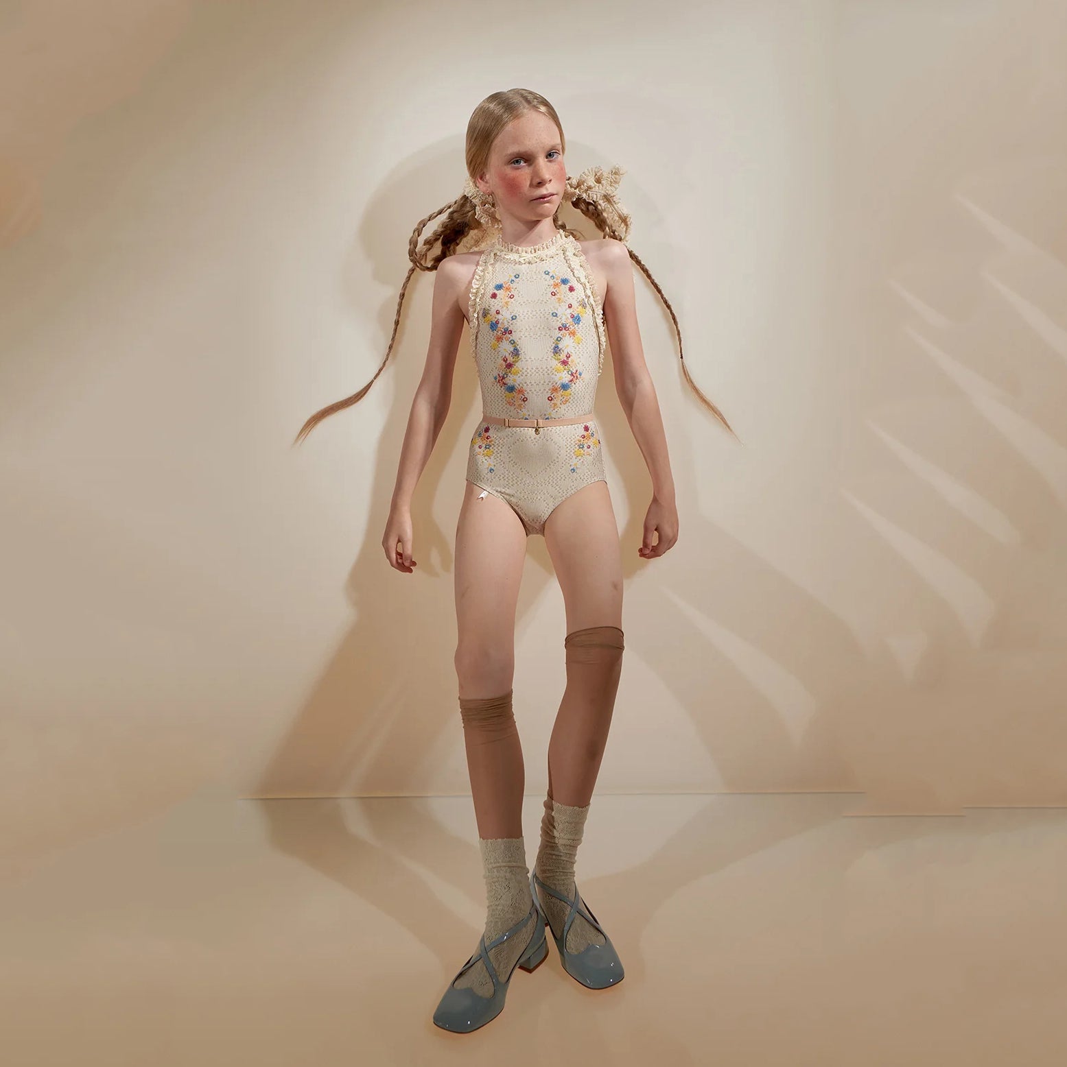 Girls White Embroidered Ballet Onesies(J241LE31VL/edelweiss/multicolor)