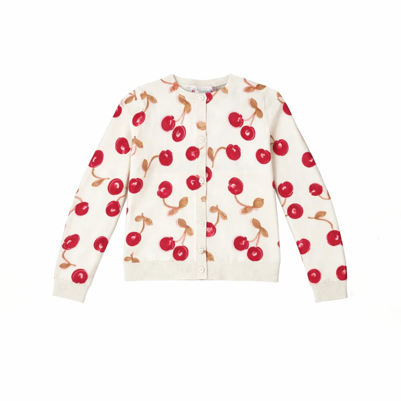 Girls Red Cherry Printed Cotton Cardigan