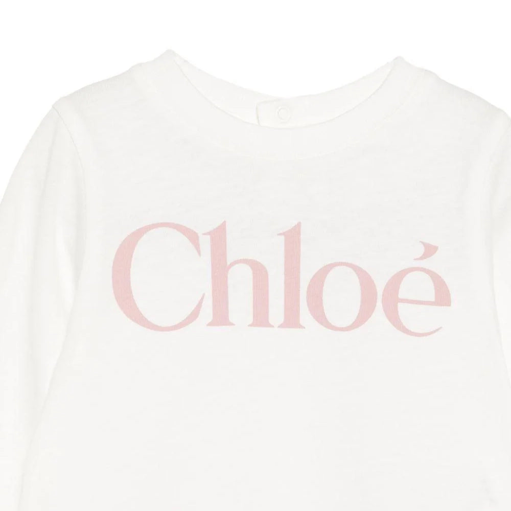 Baby Girls White Logo Cotton T-Shirt