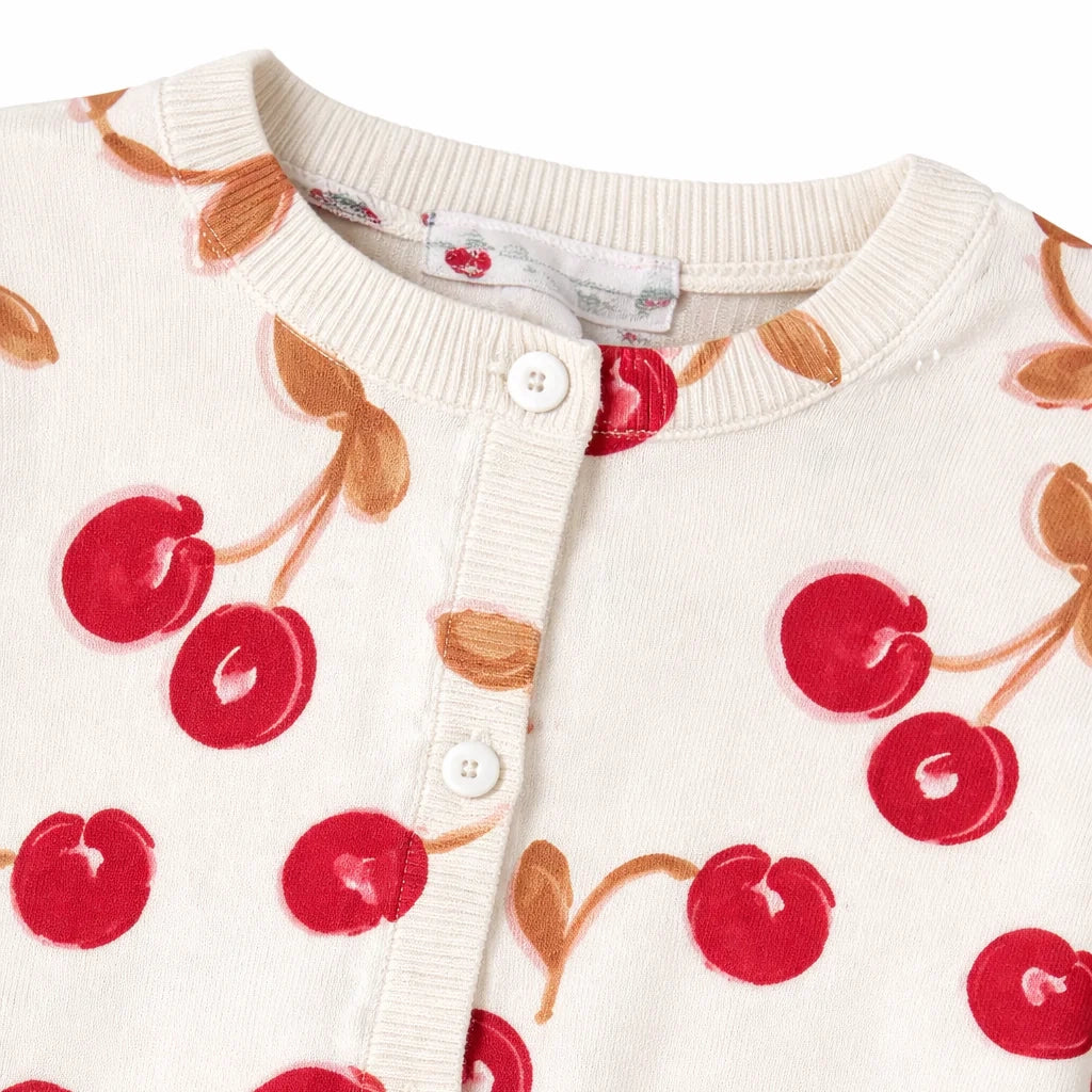 Girls Red Cherry Printed Cotton Cardigan