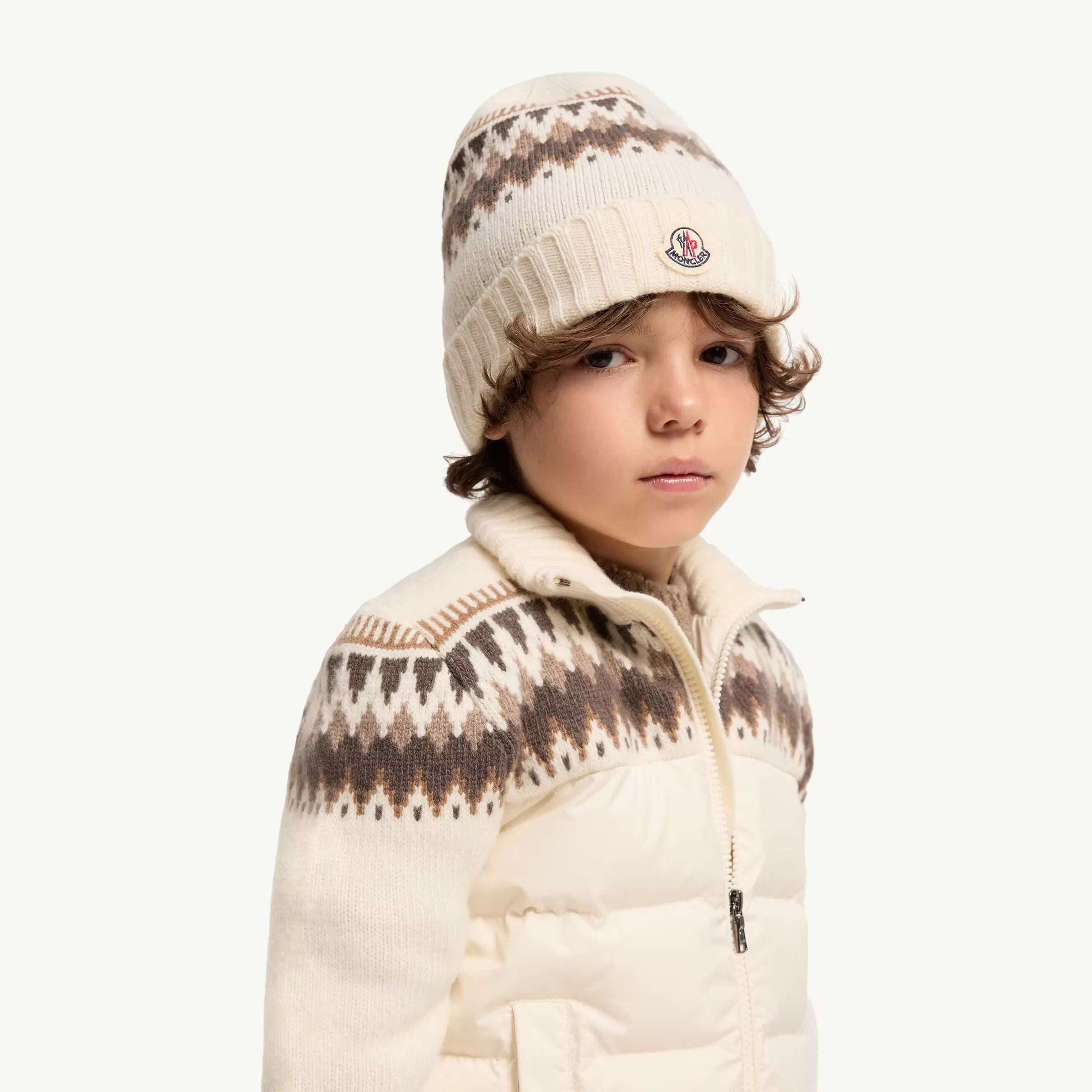 Boys White Jacquard Wool Hat