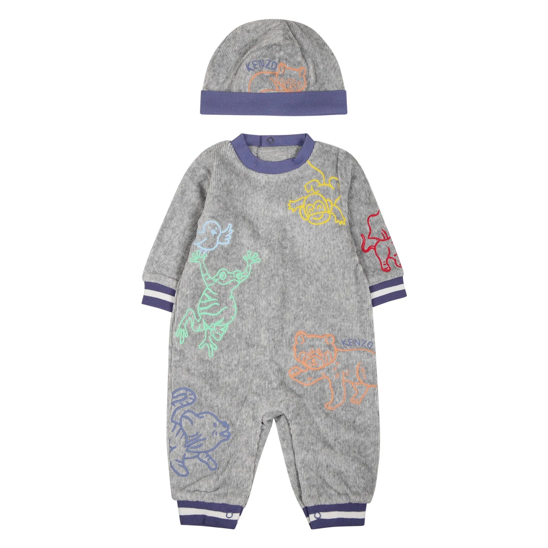 Baby Boys Grey Cotton Babysuit & Hat Set