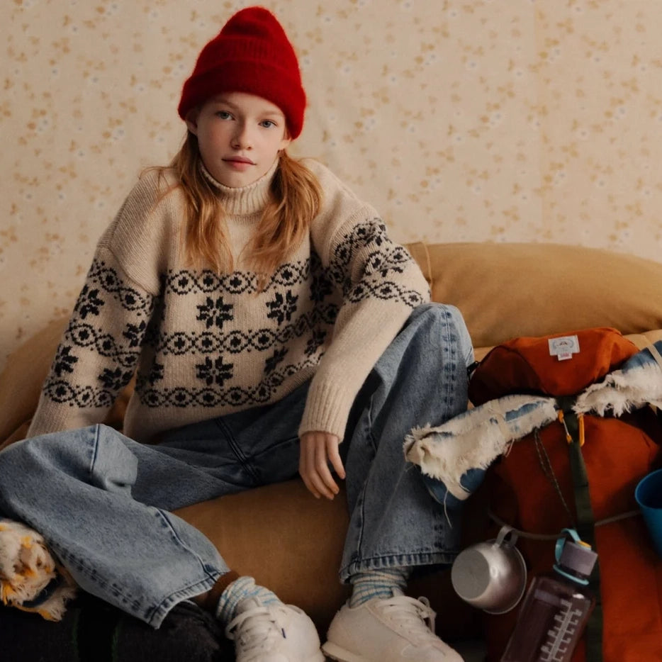 Boys & Girls White Jacquard Wool Sweater