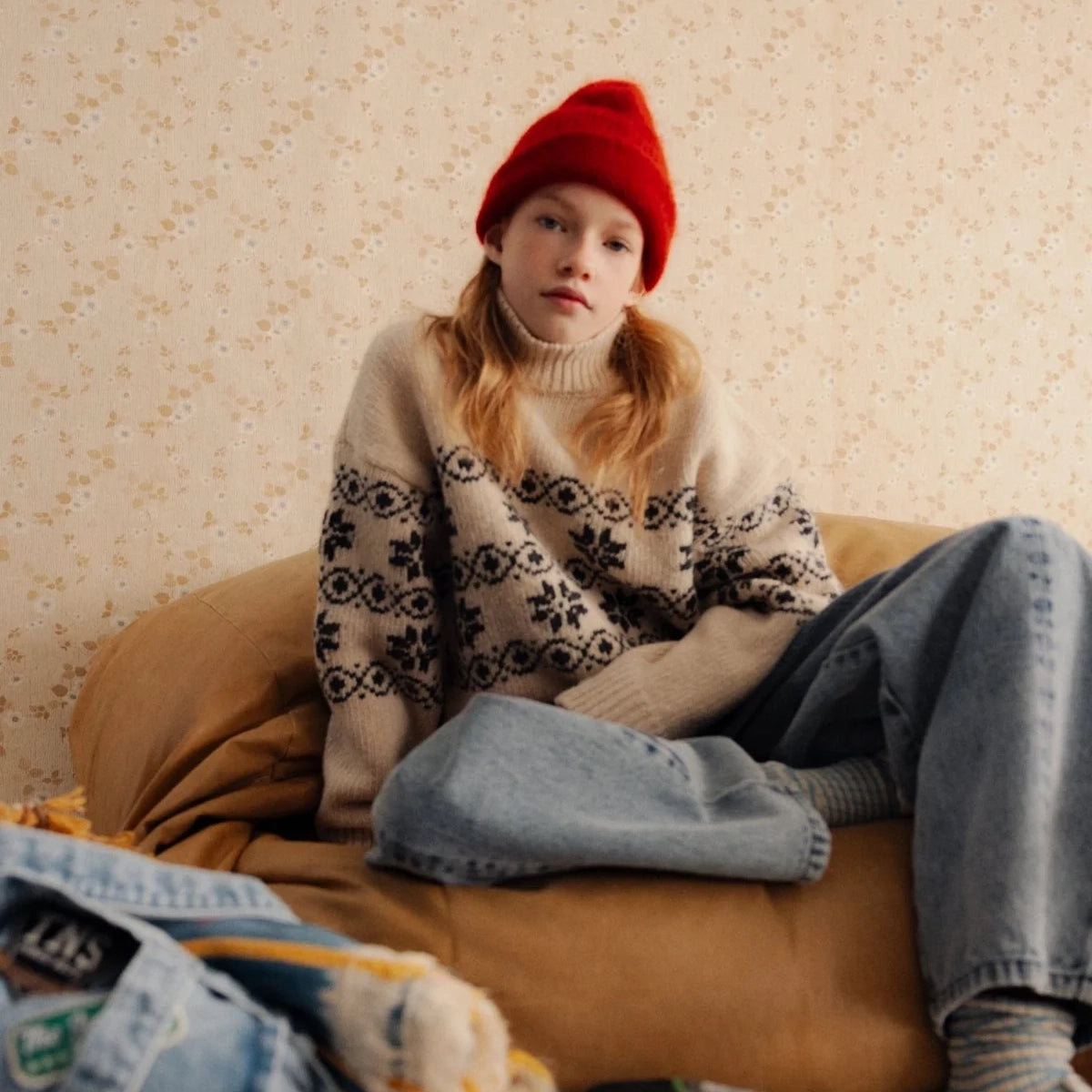 Boys & Girls White Jacquard Wool Sweater