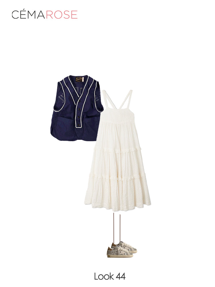 Girls White Cotton Strap Dress