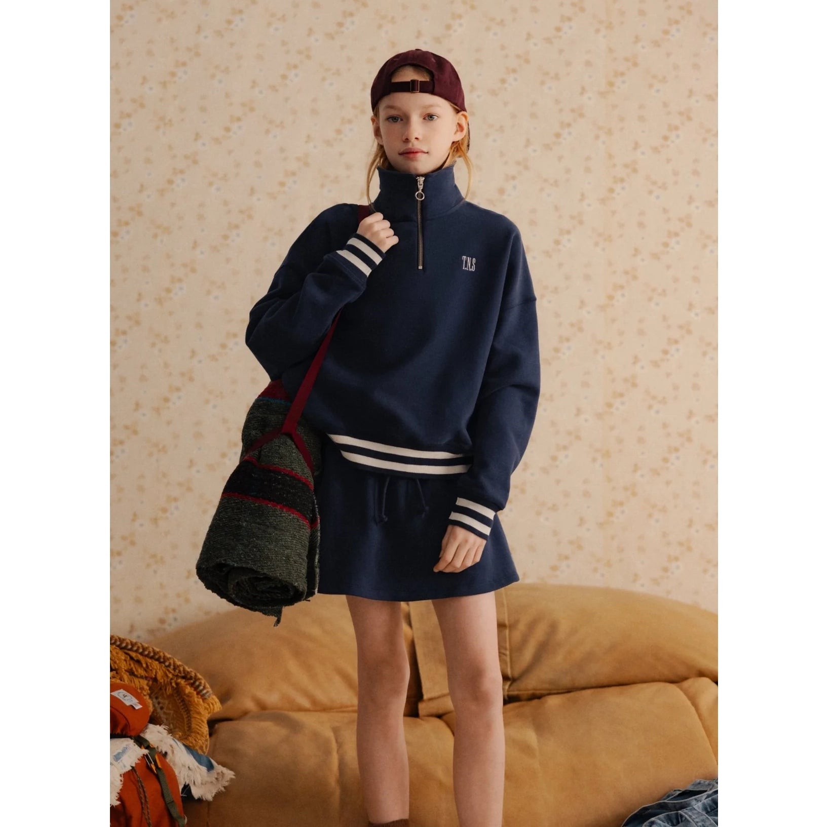 Boys & Girls Navy Mock-neck Cotton Sweatshirt