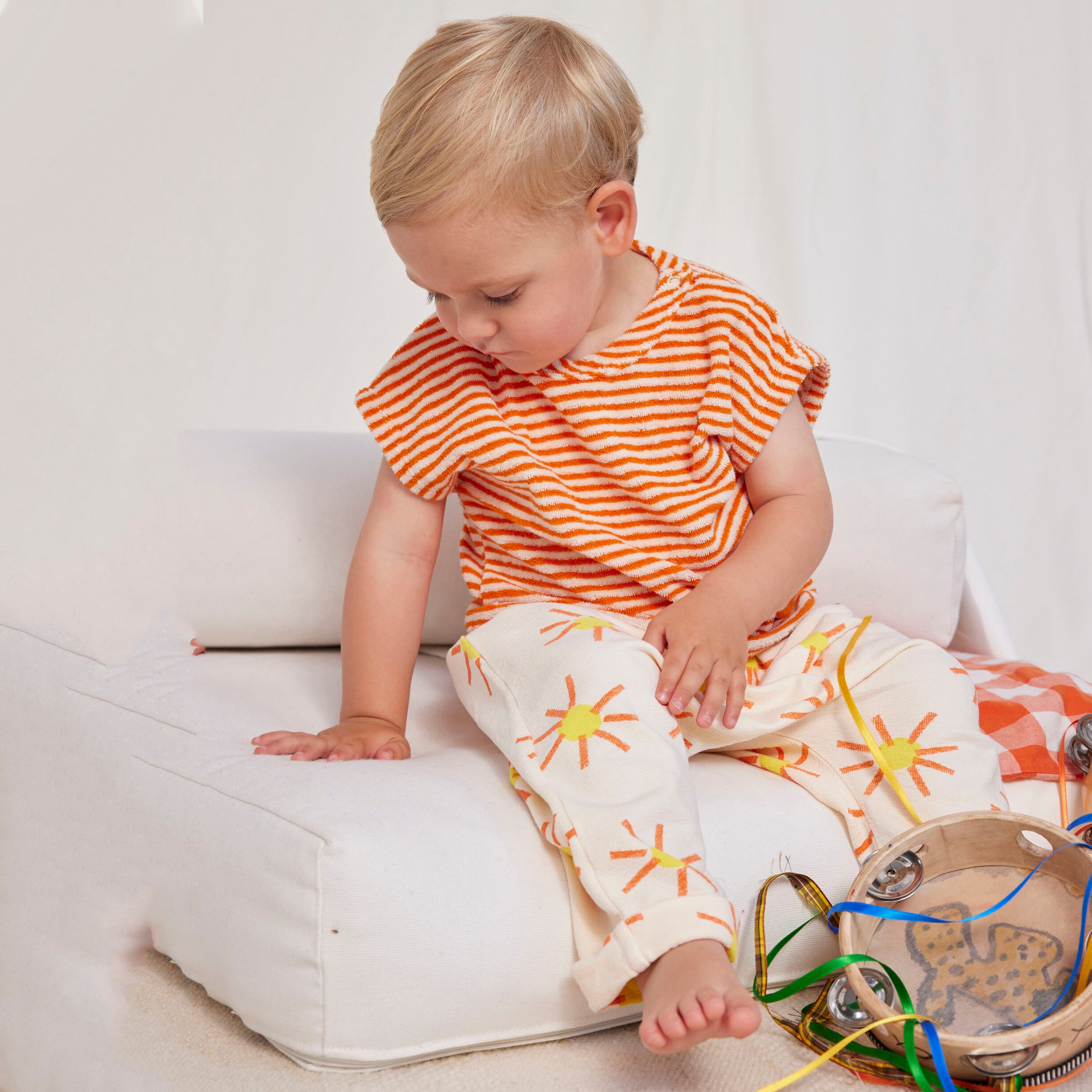 Baby Boys & Girls Orange Stripes Cotton T-Shirt