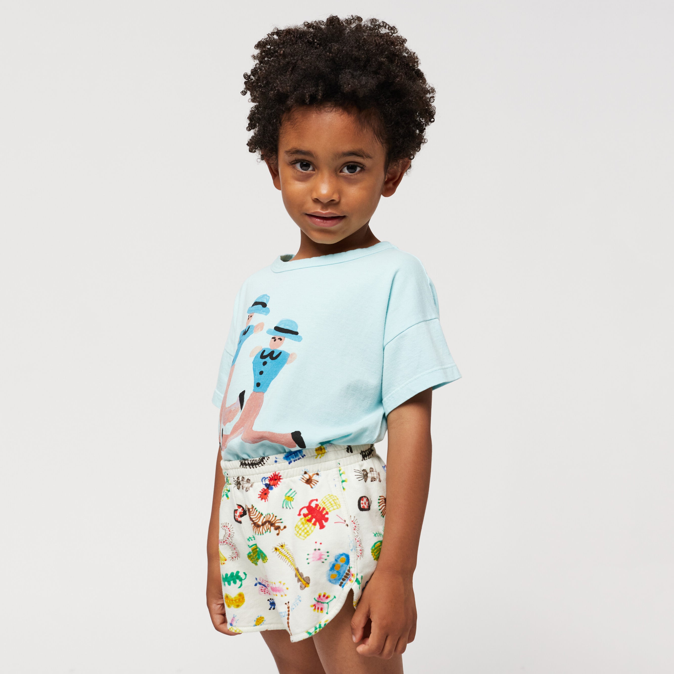 Boys & Girls Pale Blue Printed Cotton T-Shirt