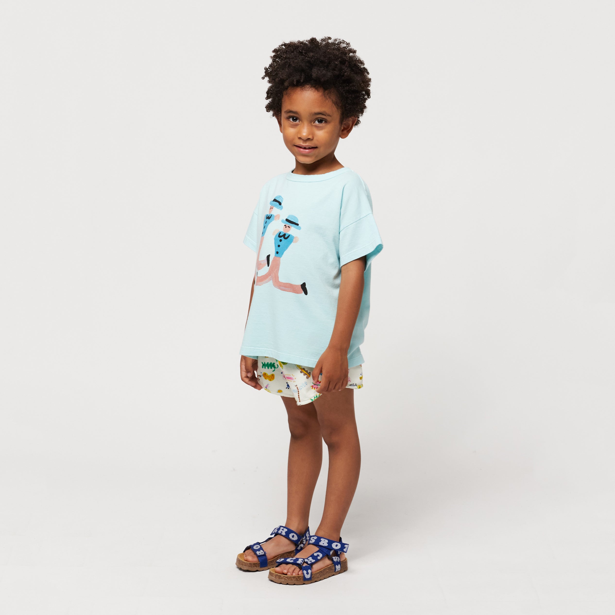 Boys & Girls Pale Blue Printed Cotton T-Shirt