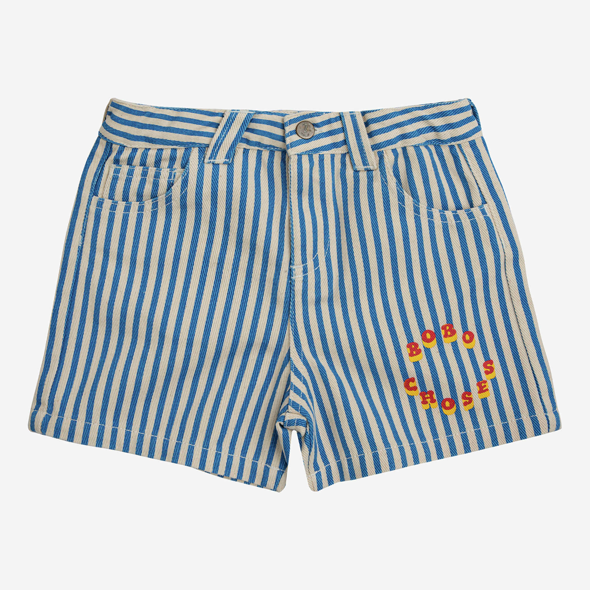 Girls Blue Stripes Cotton Shorts