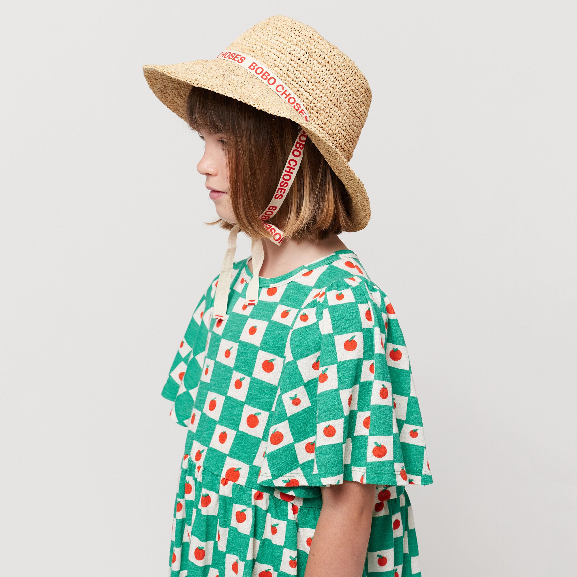 Girls Beige Woven Straw Sun Hat