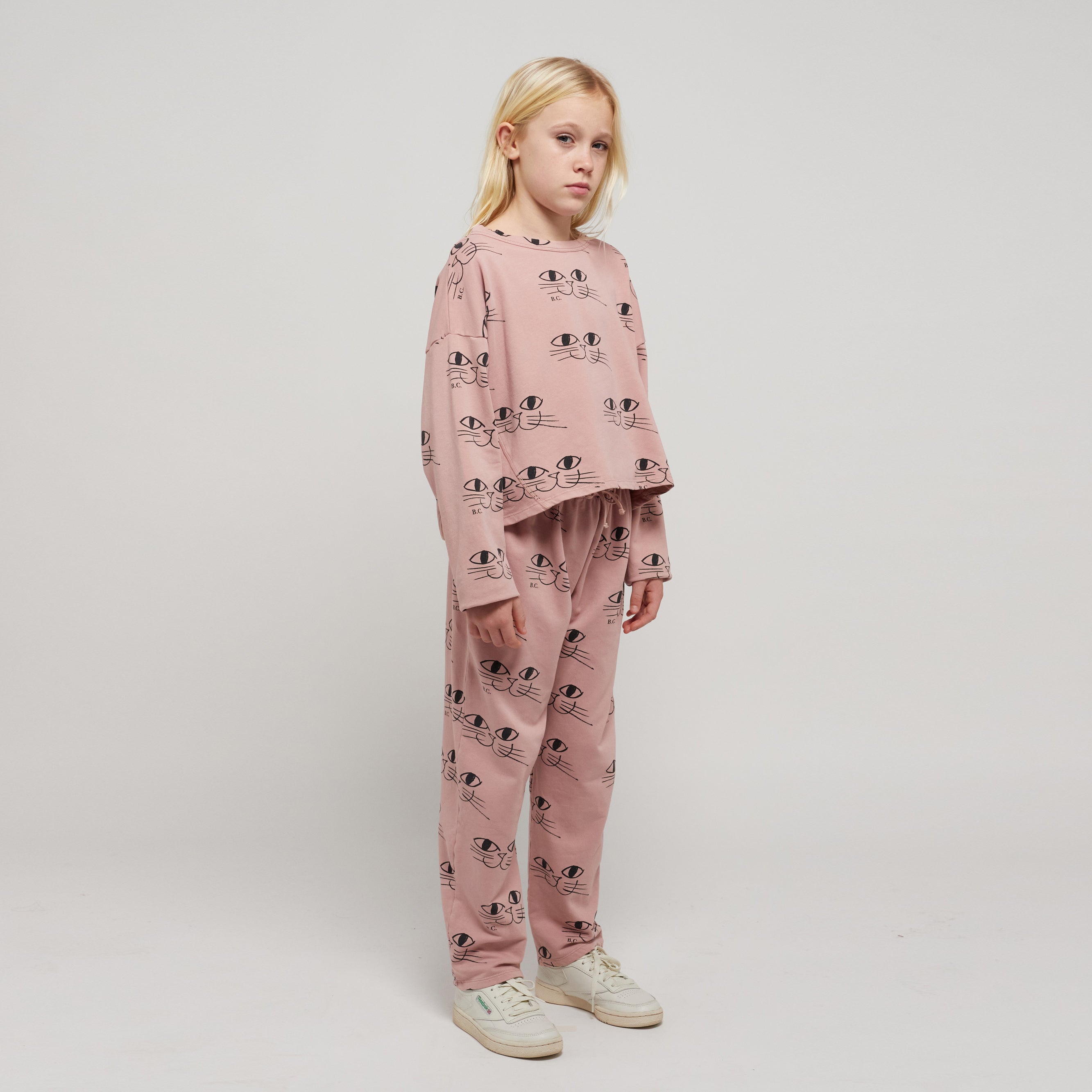 Girls Pink Printed Cotton Sweatshirt
