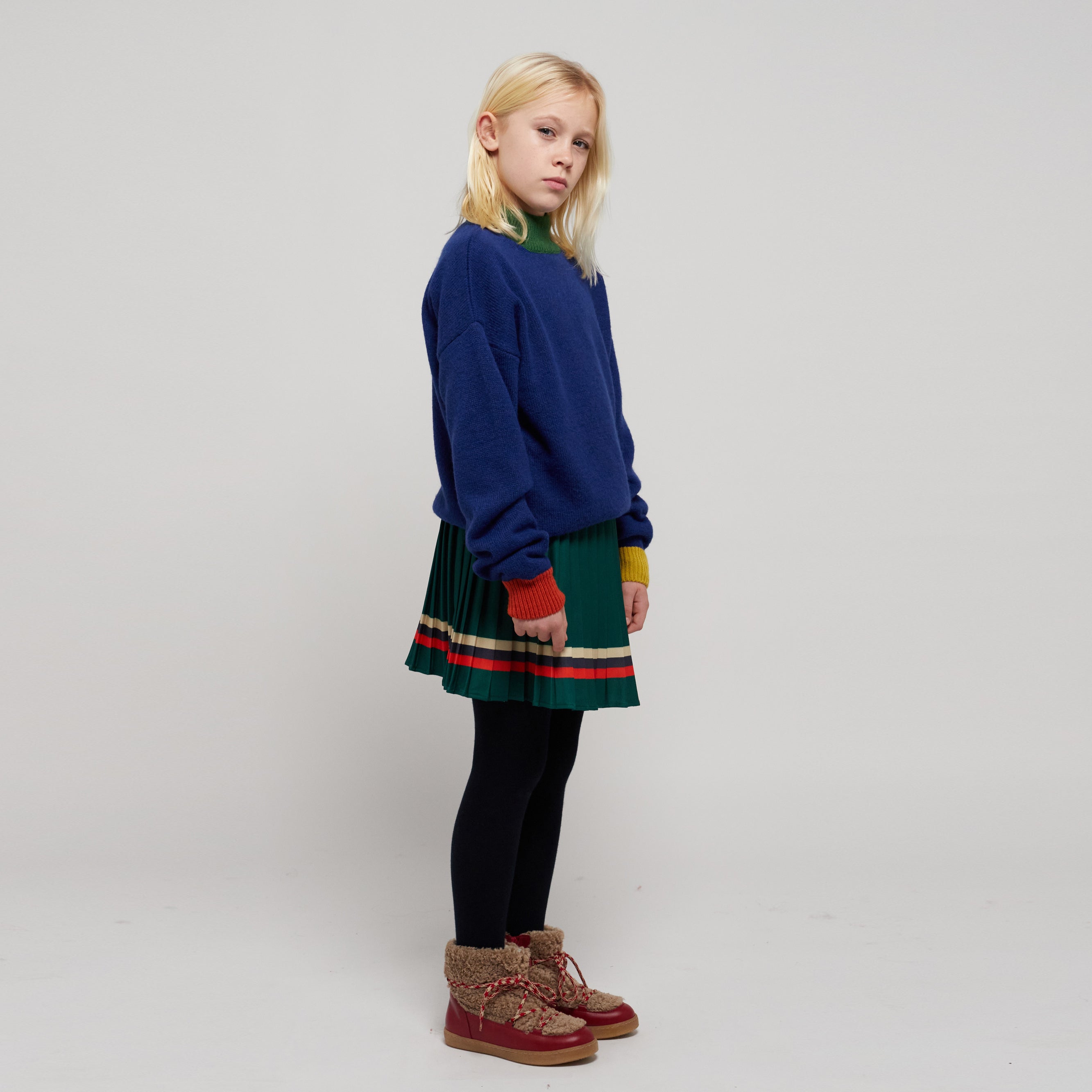 Girls Green Pleated Skirt