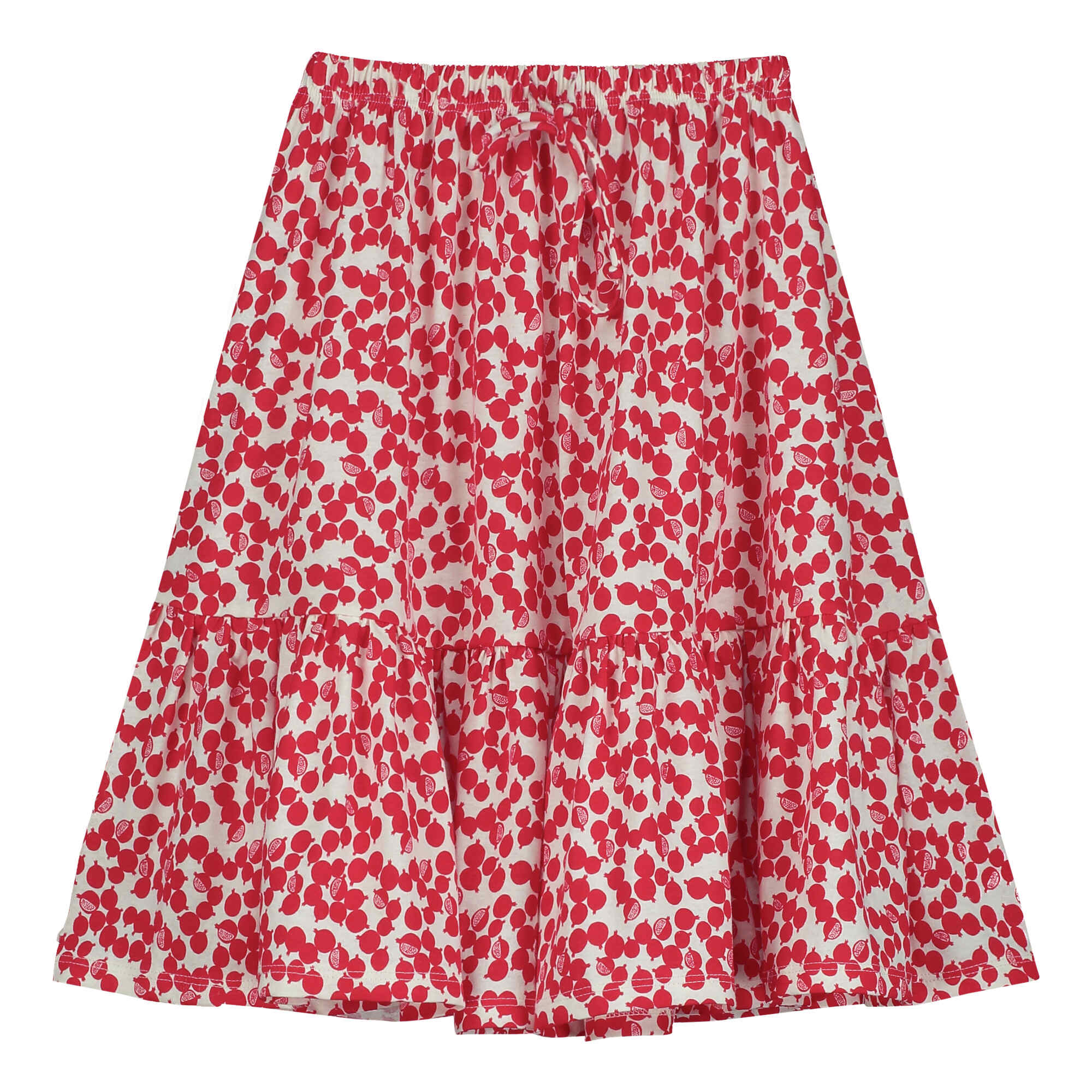 Girls Red Printed Cotton Skirt