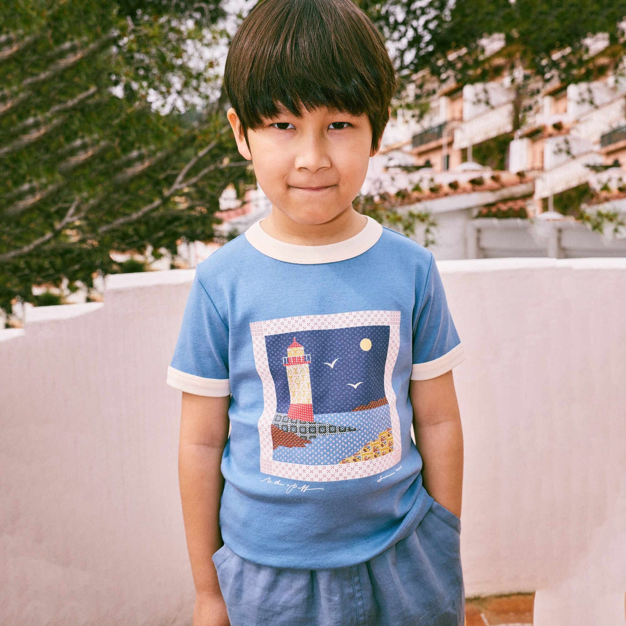 Boys & Girls Blue Printed Cotton T-Shirt