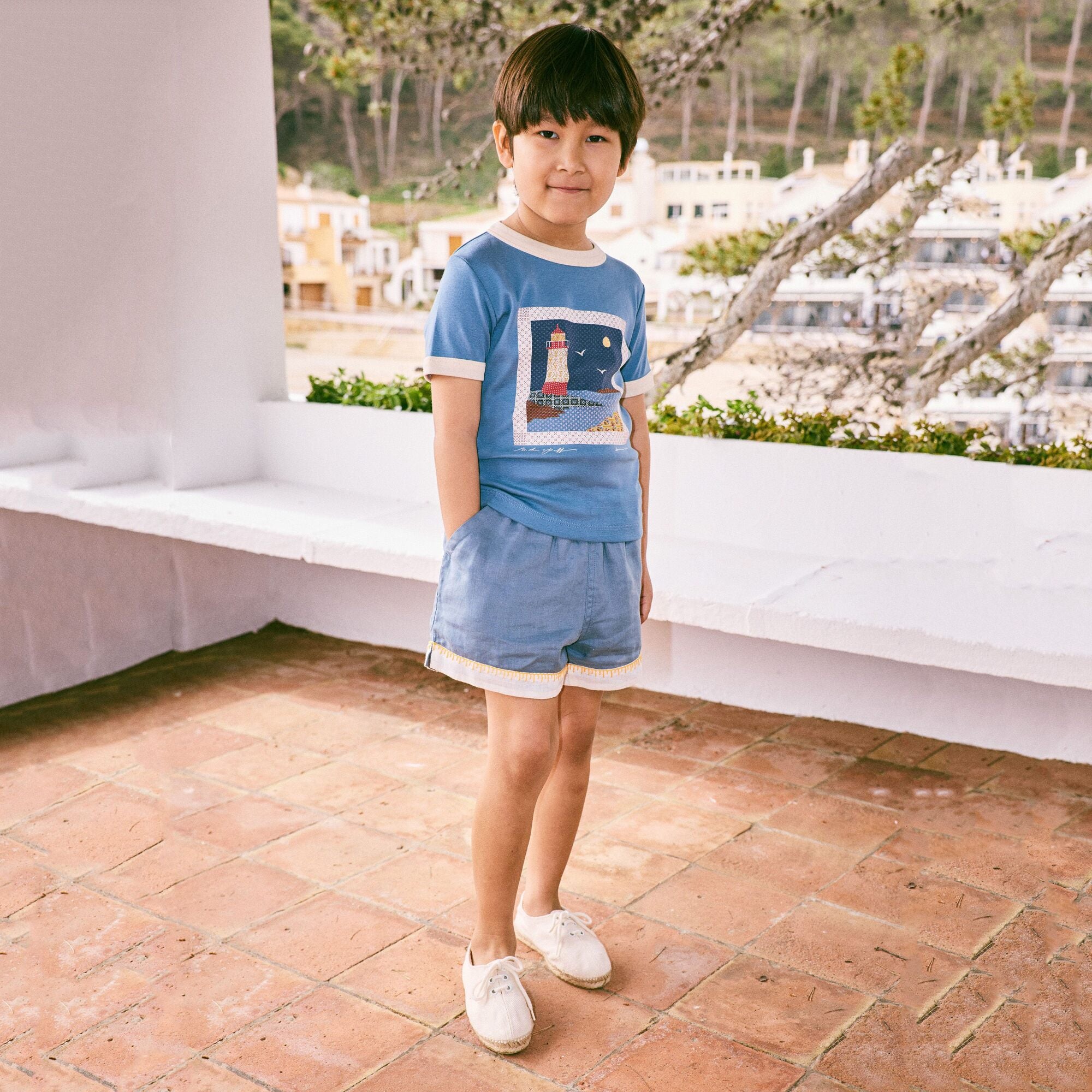 Boys & Girls Blue Printed Cotton T-Shirt