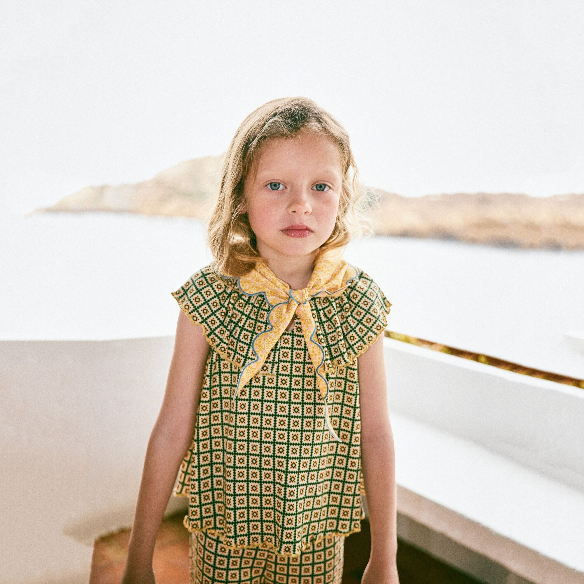Girls Green Check Ruffled Cotton Top