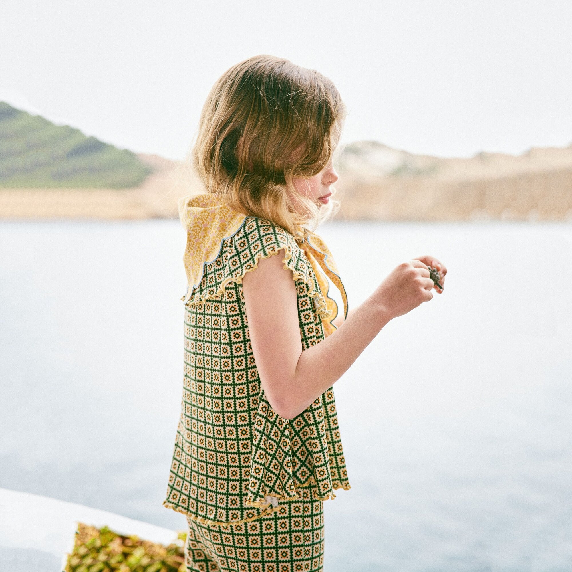 Girls Green Check Ruffled Cotton Top