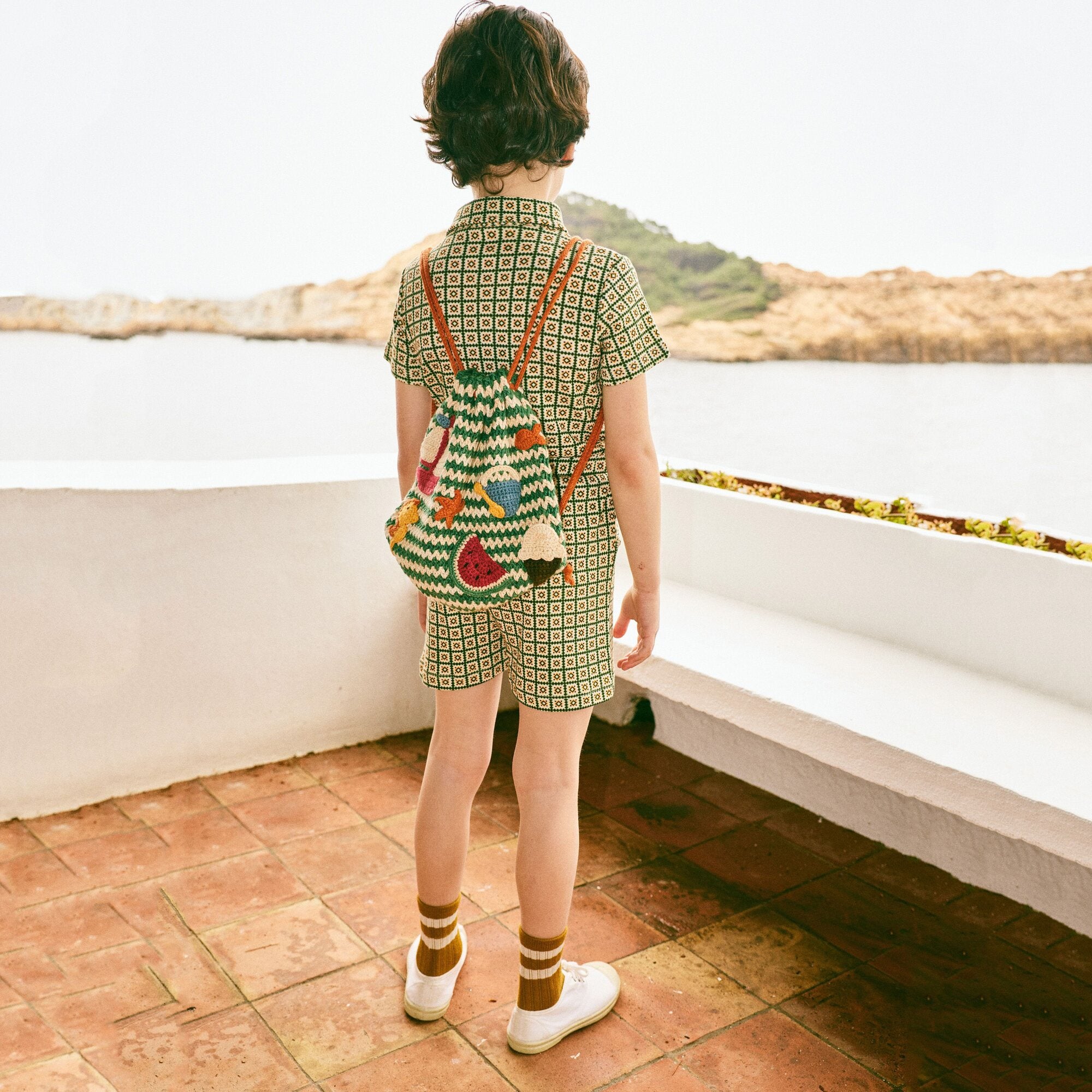 Boys & Girls Green Knit Drawstring Backpack