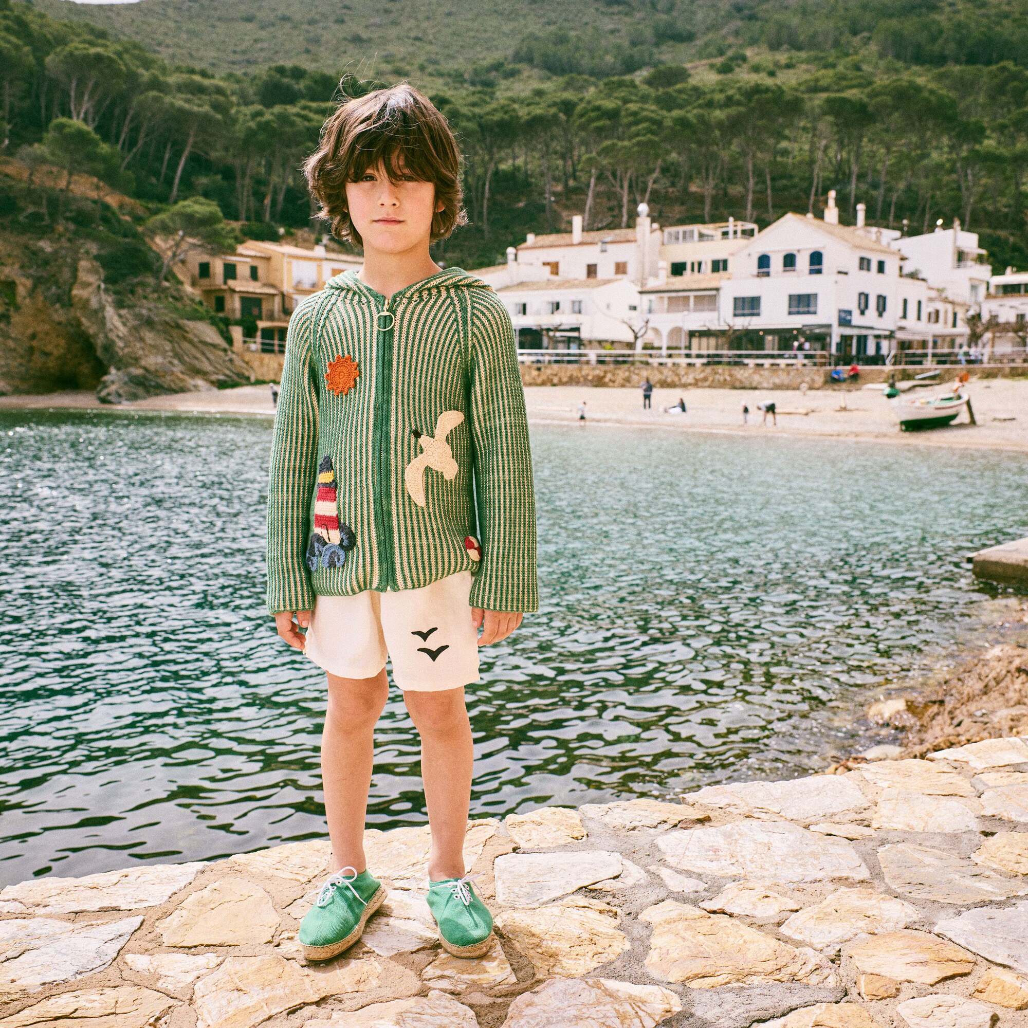 Boys & Girls Green Embroidered Knit Jacket