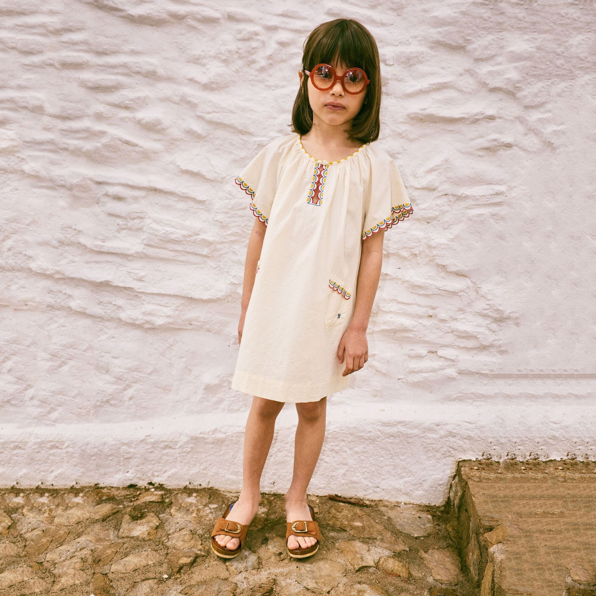 Girls White Embroidered Cotton Dress