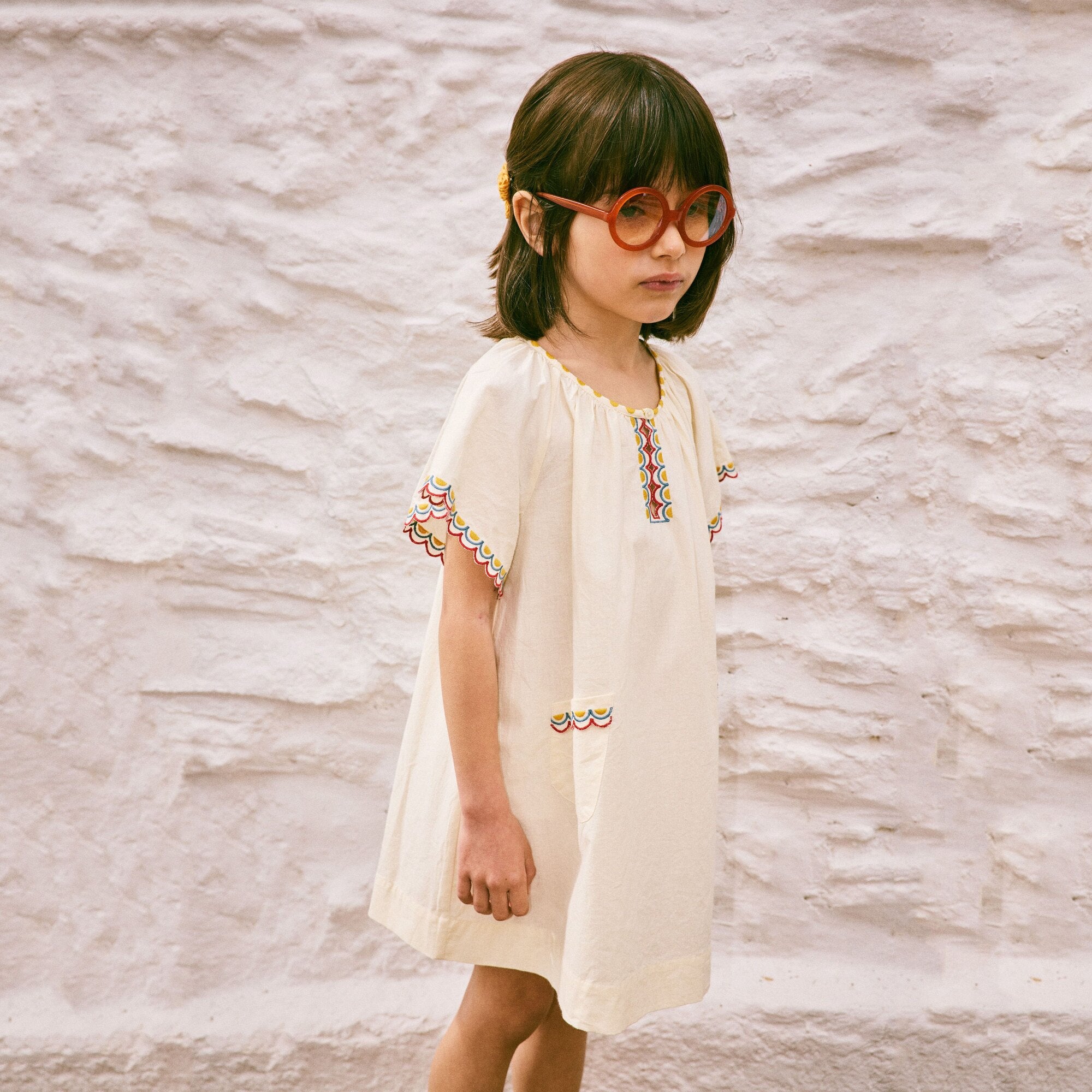 Girls White Embroidered Cotton Dress
