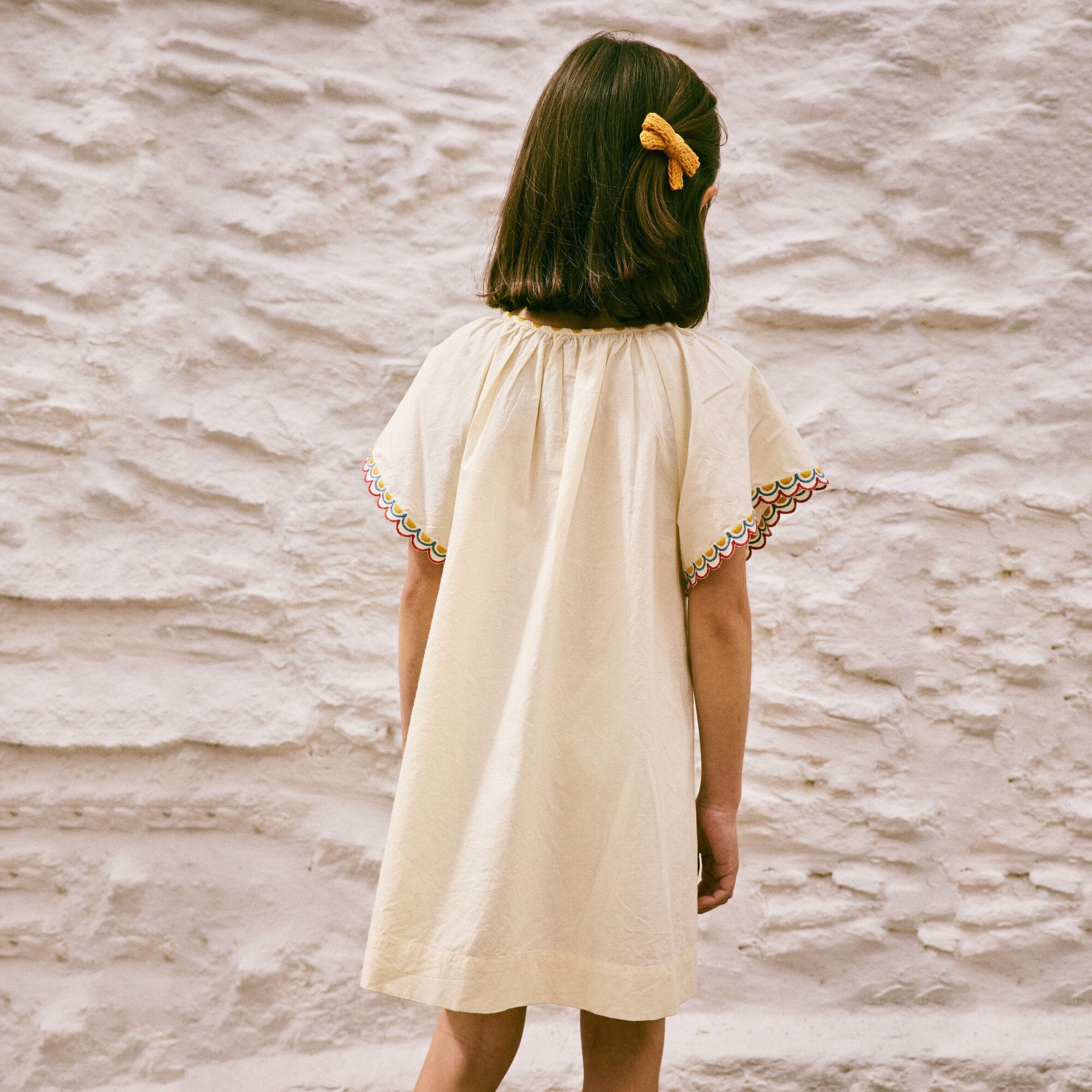 Girls White Embroidered Cotton Dress