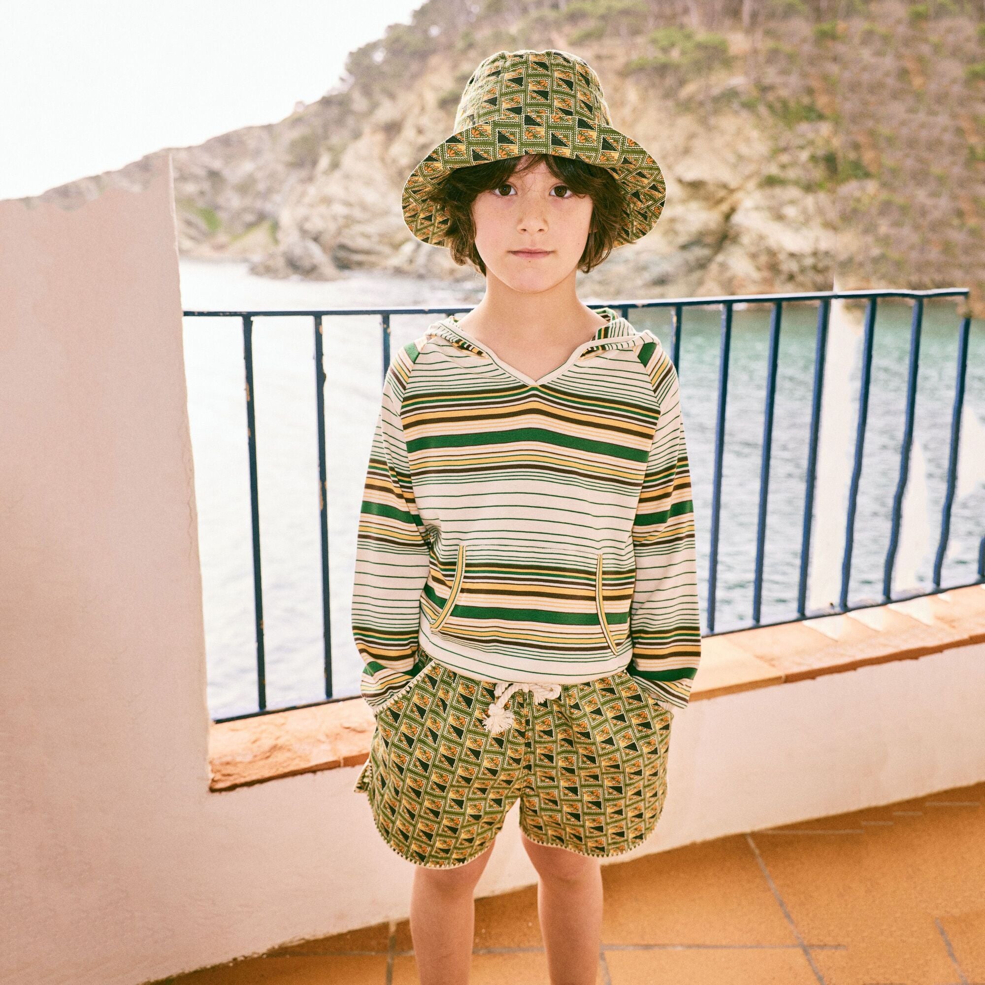 Boys & Girls Green Printed Cotton Shorts