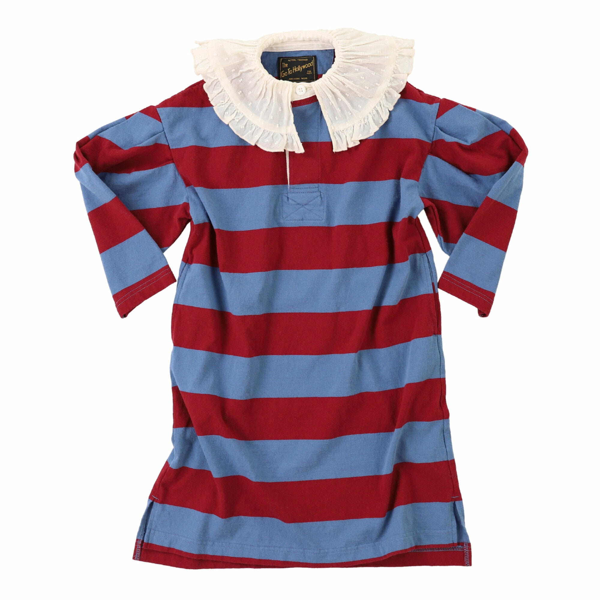 Girls Wine Red Stripes Cotton Dress
