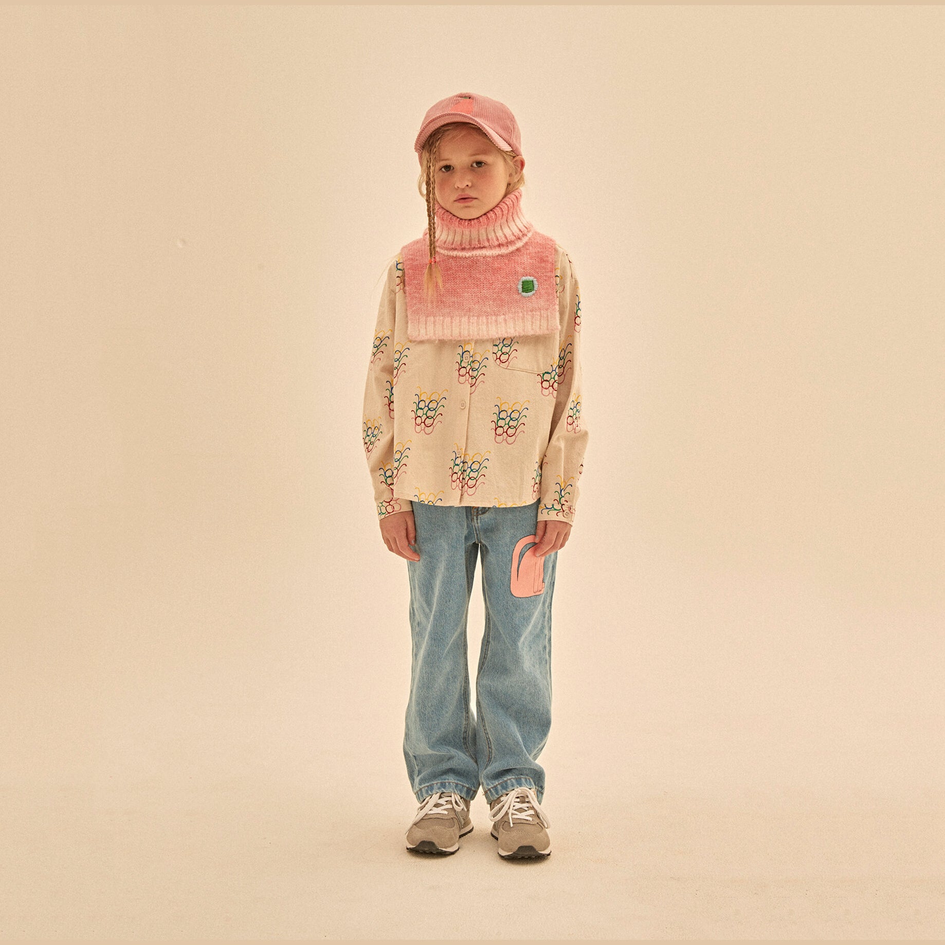 Boys & Girls Beige Printed Cotton Shirt