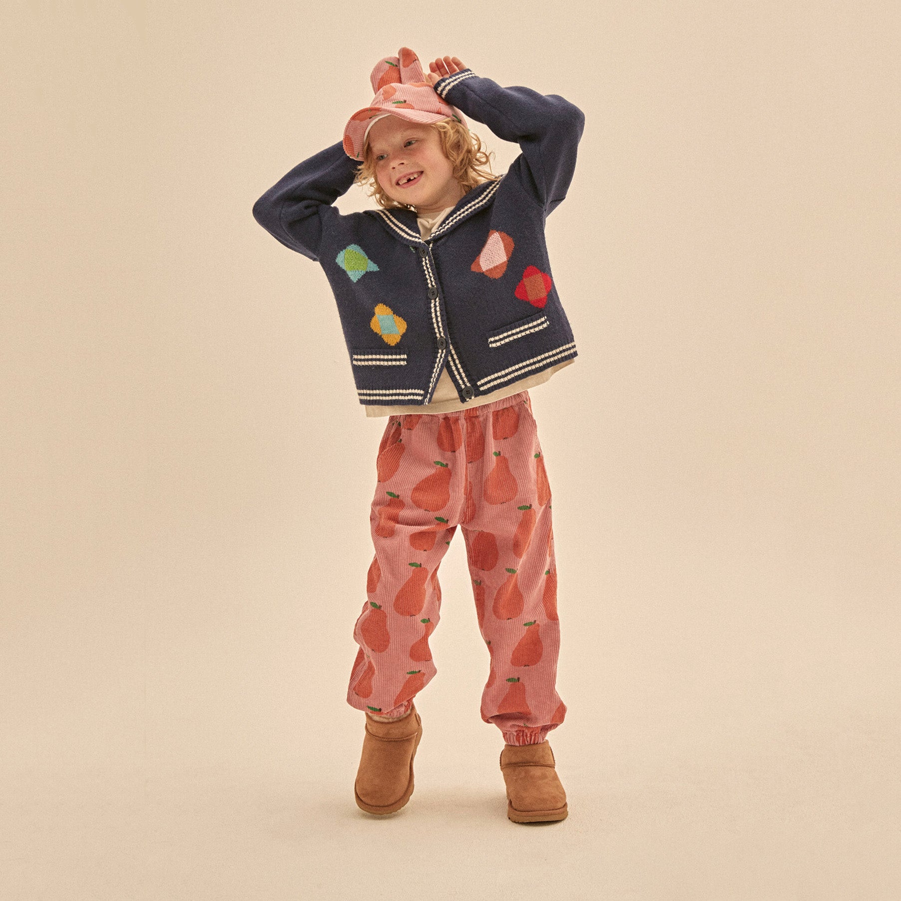 Girls Navy Flower Cardigan