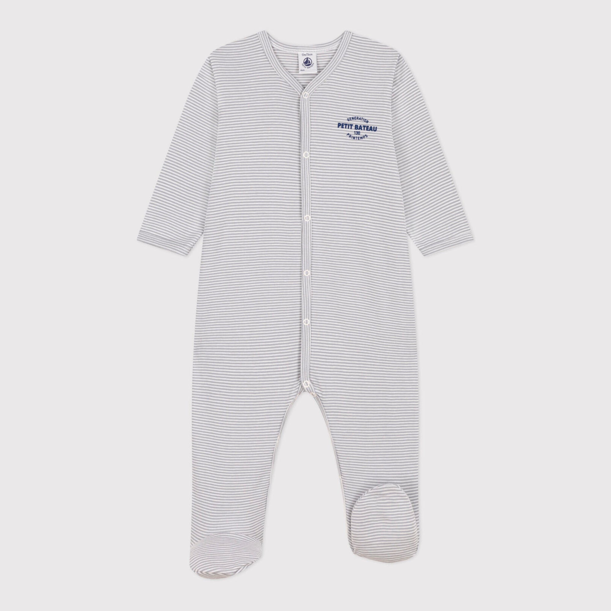 Baby Boys & Girls Grey Stripes Cotton Babysuit