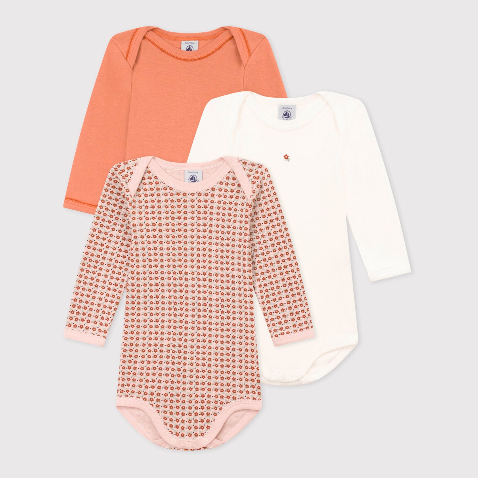 Baby Girls Pink Floral Cotton Babysuit Set (3 Pack)