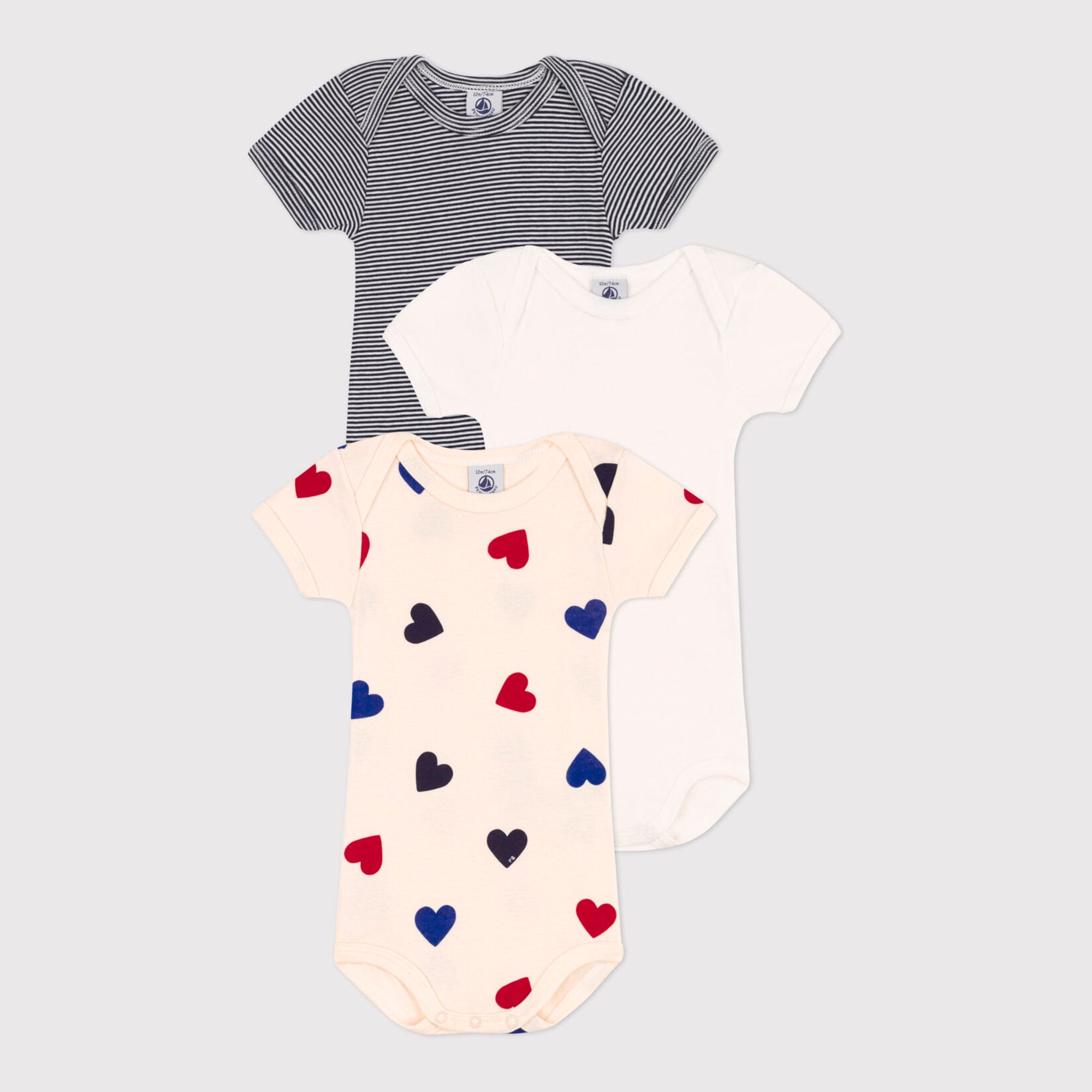 Baby Boys & Girls White Heart Cotton Babysuit Set