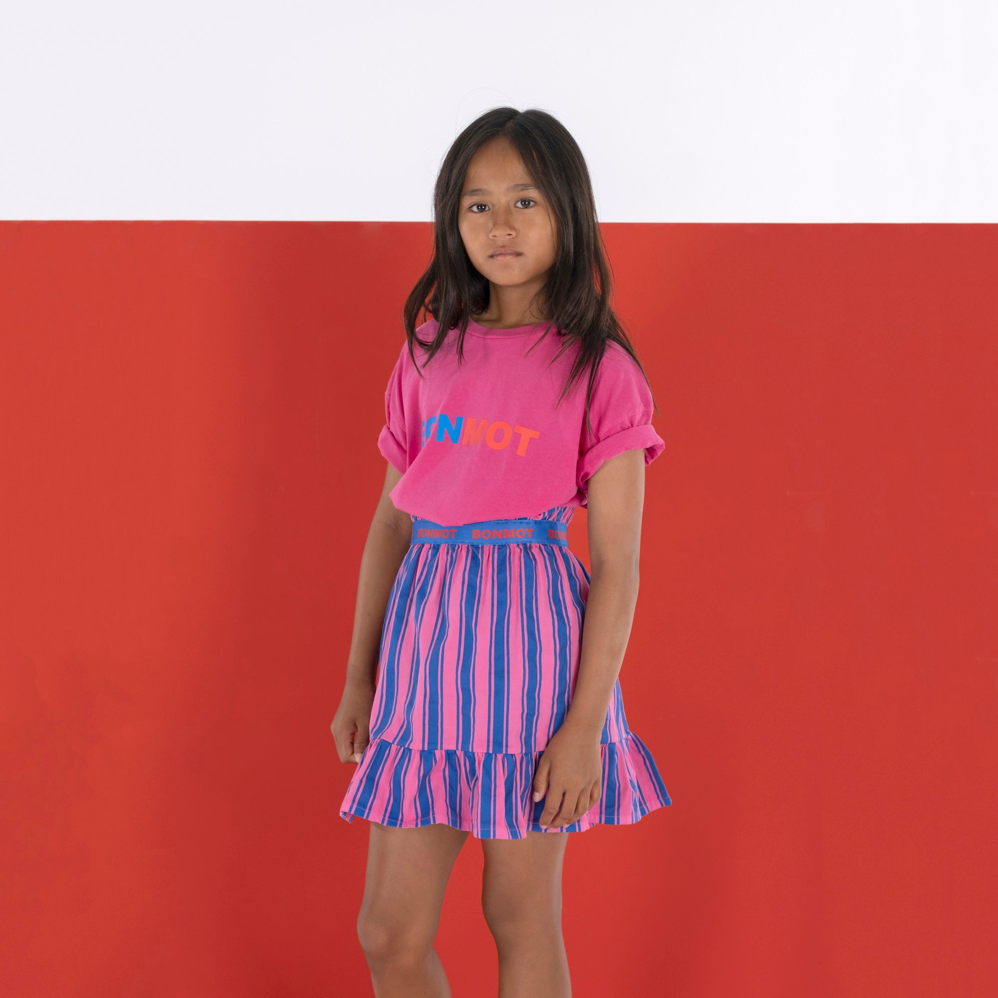 Girls Pink Stripes Cotton Skirt