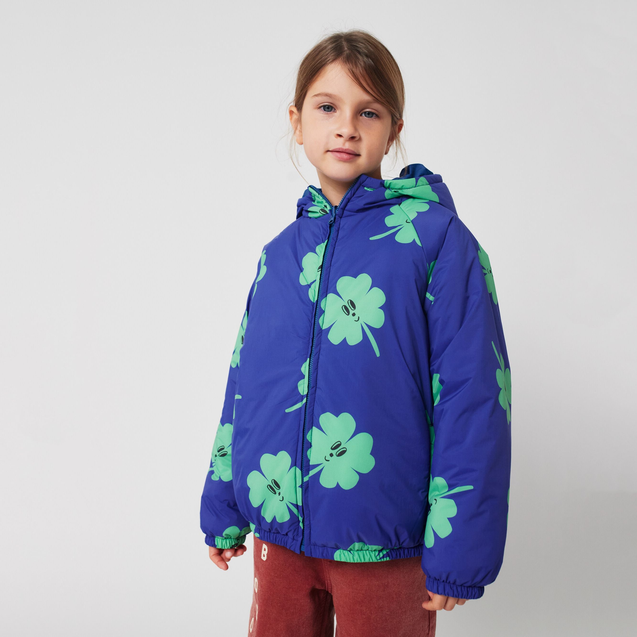 Girls Purple Lucky Printed Reversible Padded Jacket