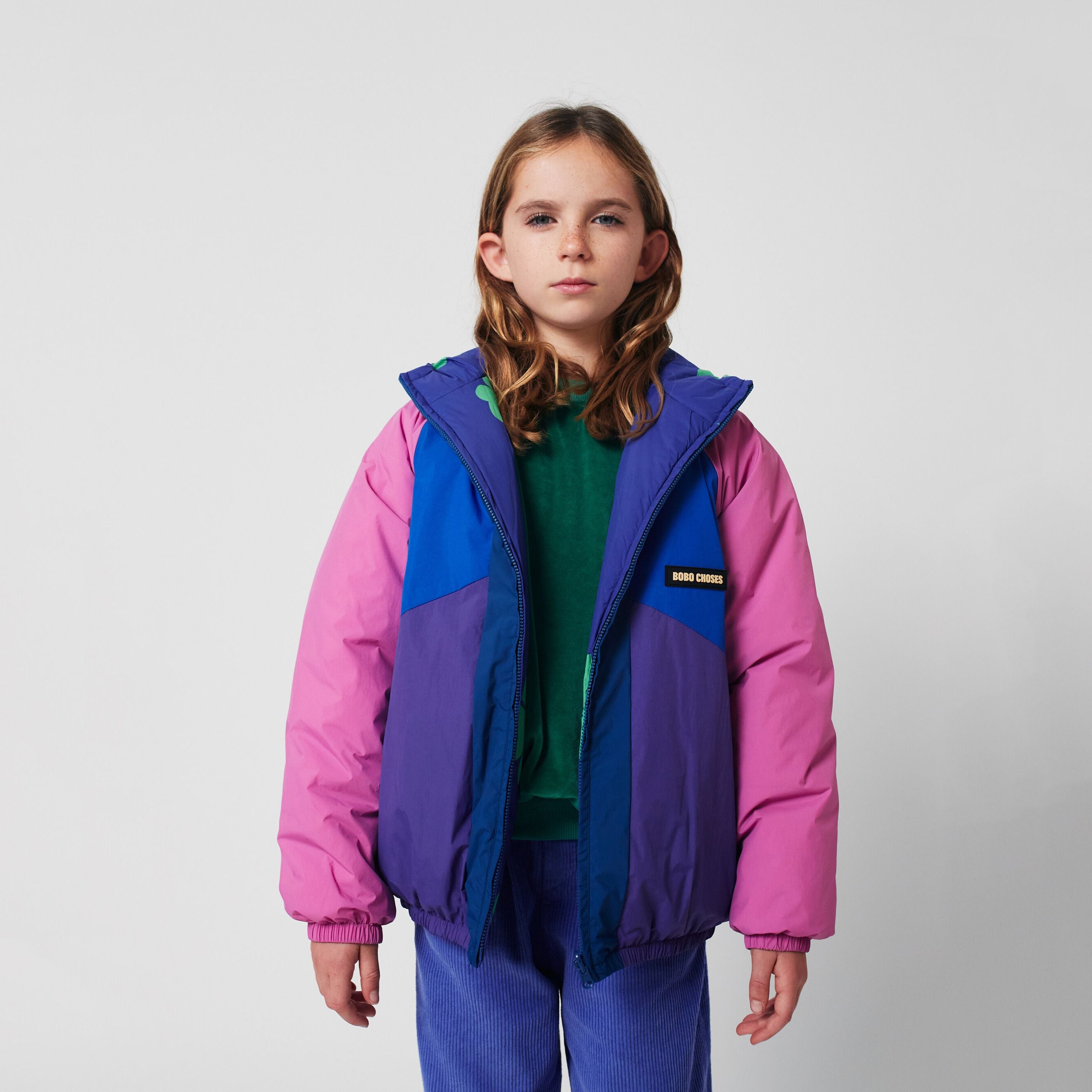 Girls Purple Lucky Printed Reversible Padded Jacket