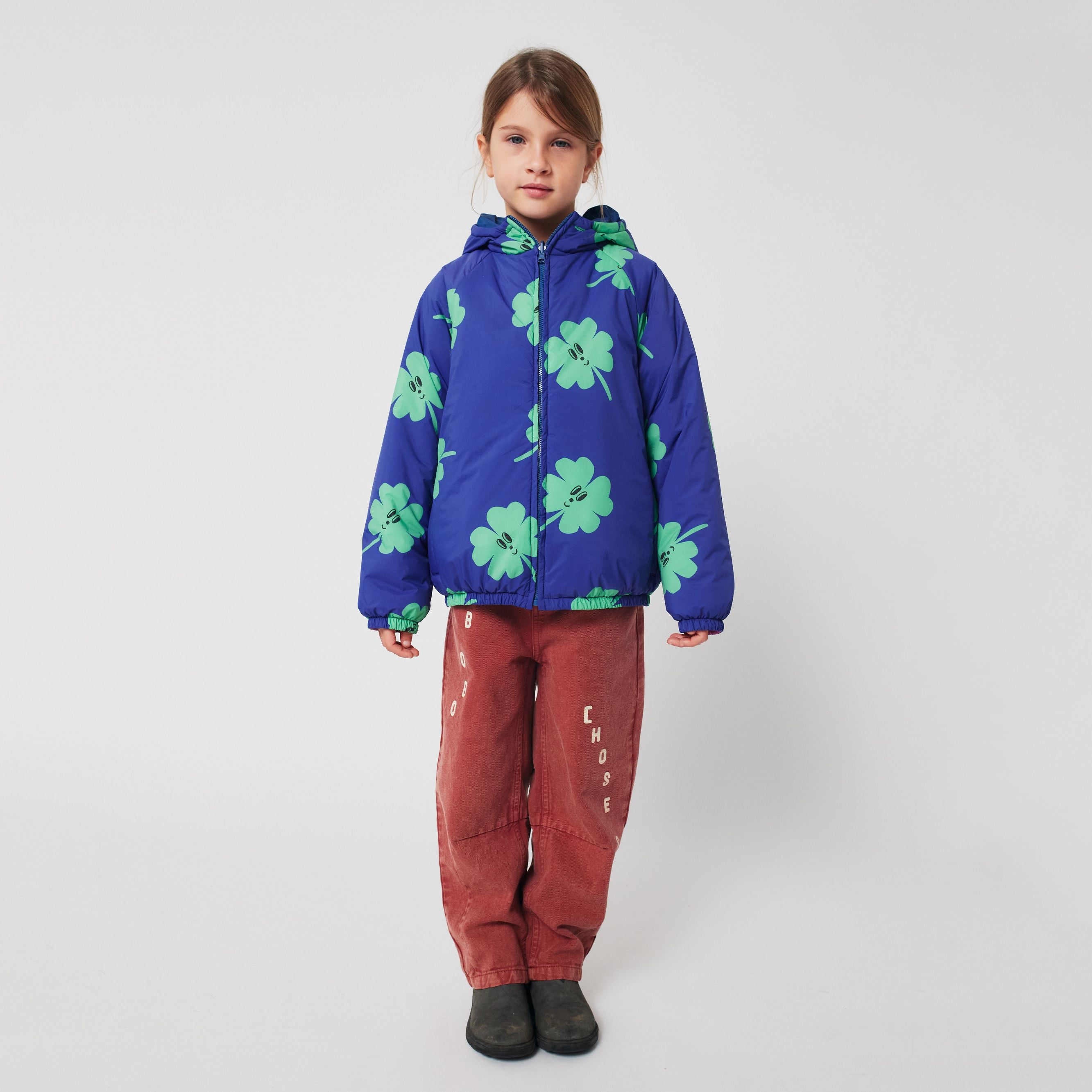 Girls Purple Lucky Printed Reversible Padded Jacket
