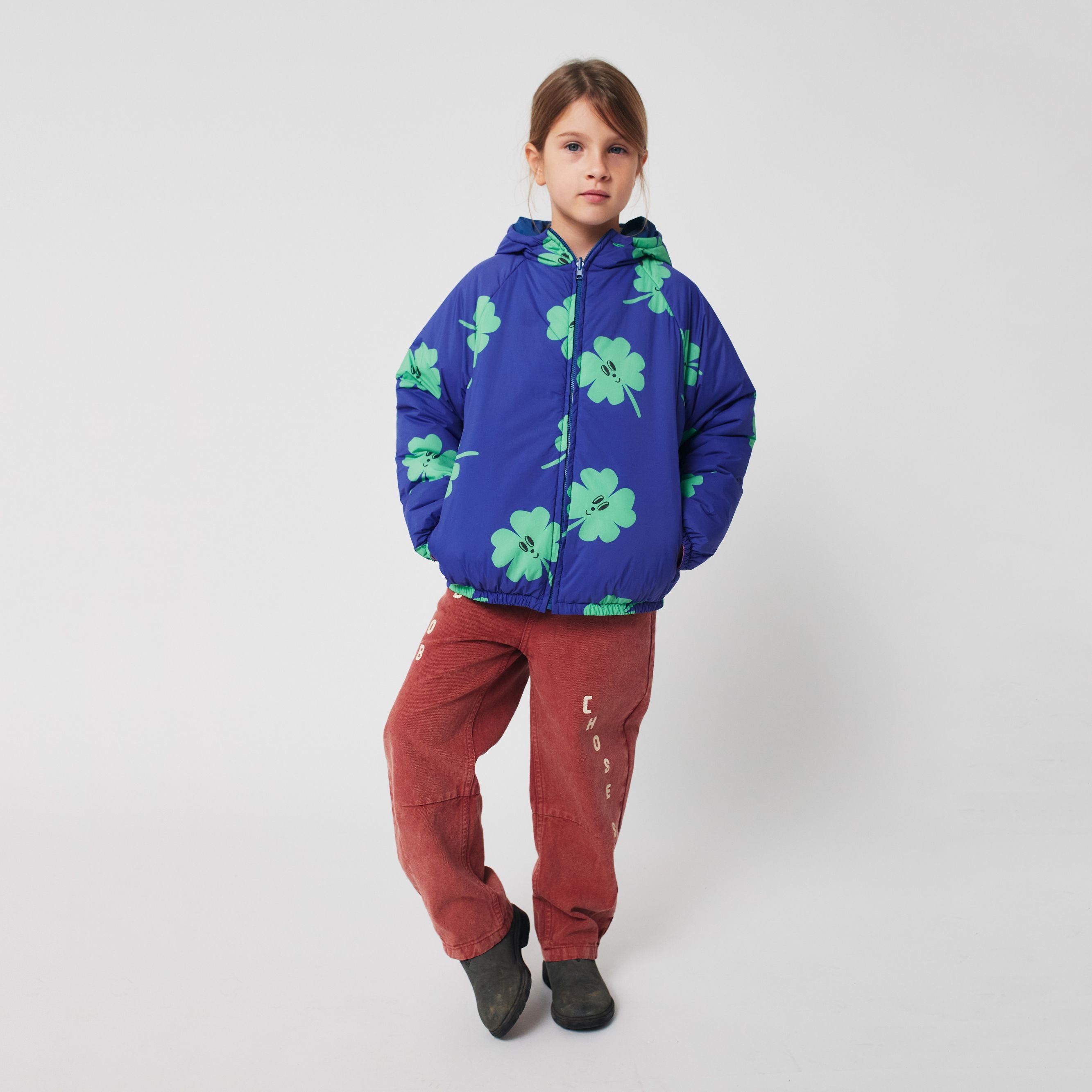 Girls Purple Lucky Printed Reversible Padded Jacket