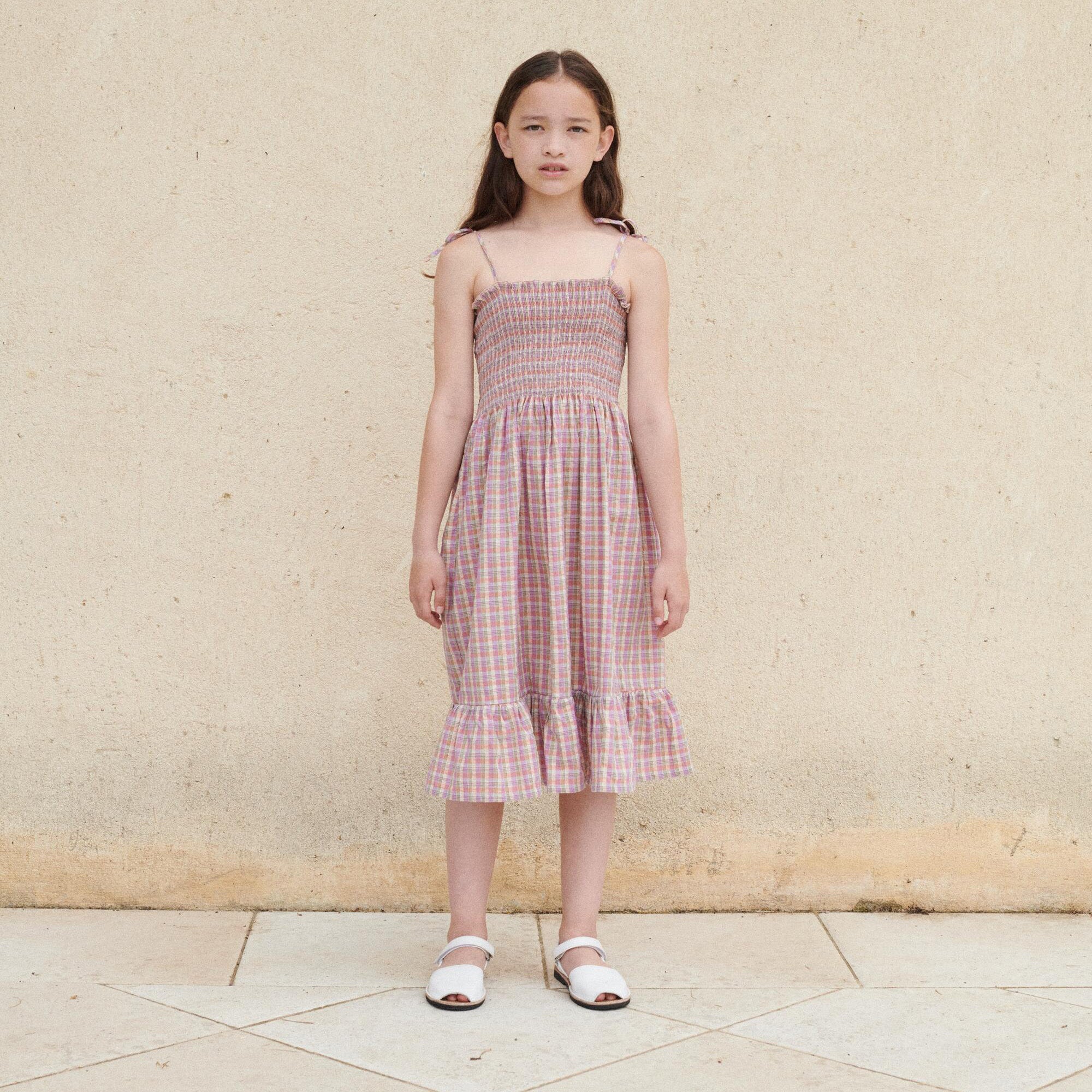 Girls Purple Check Cotton Sling Dress