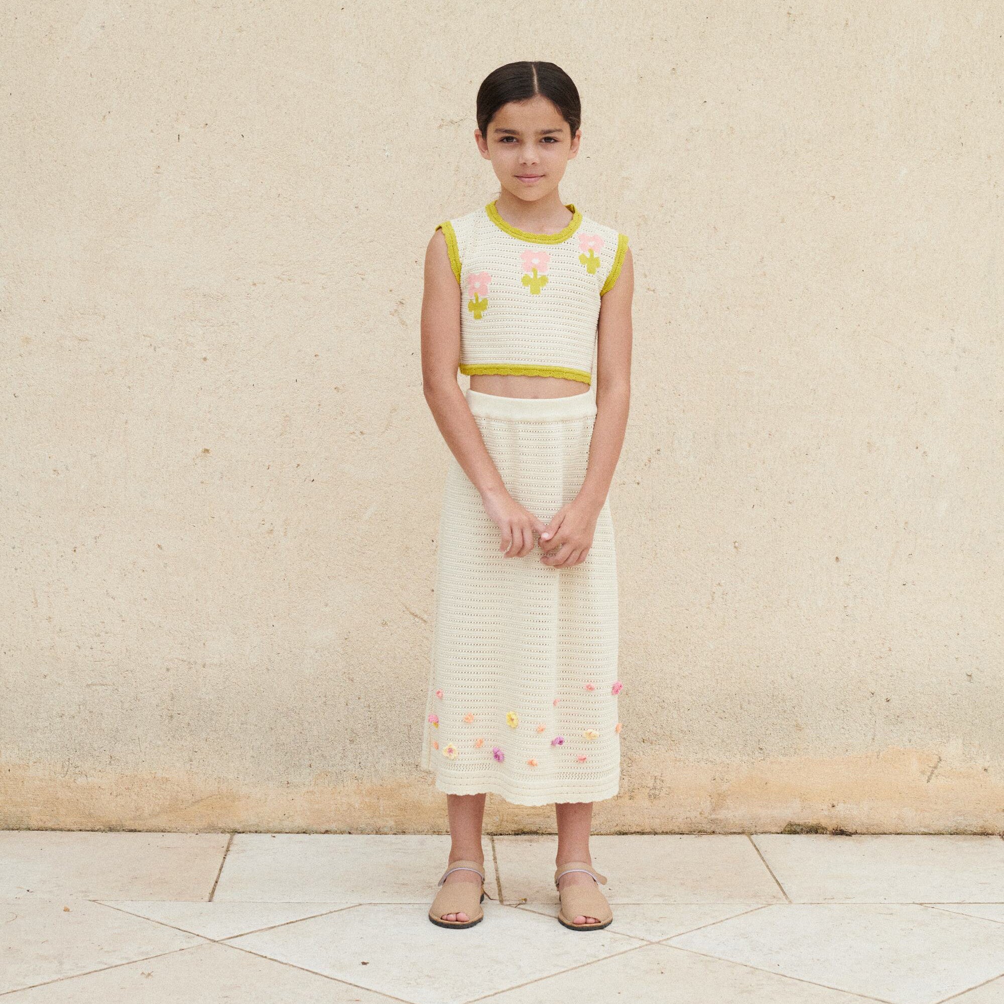 Girls Green Flower Cotton Vest
