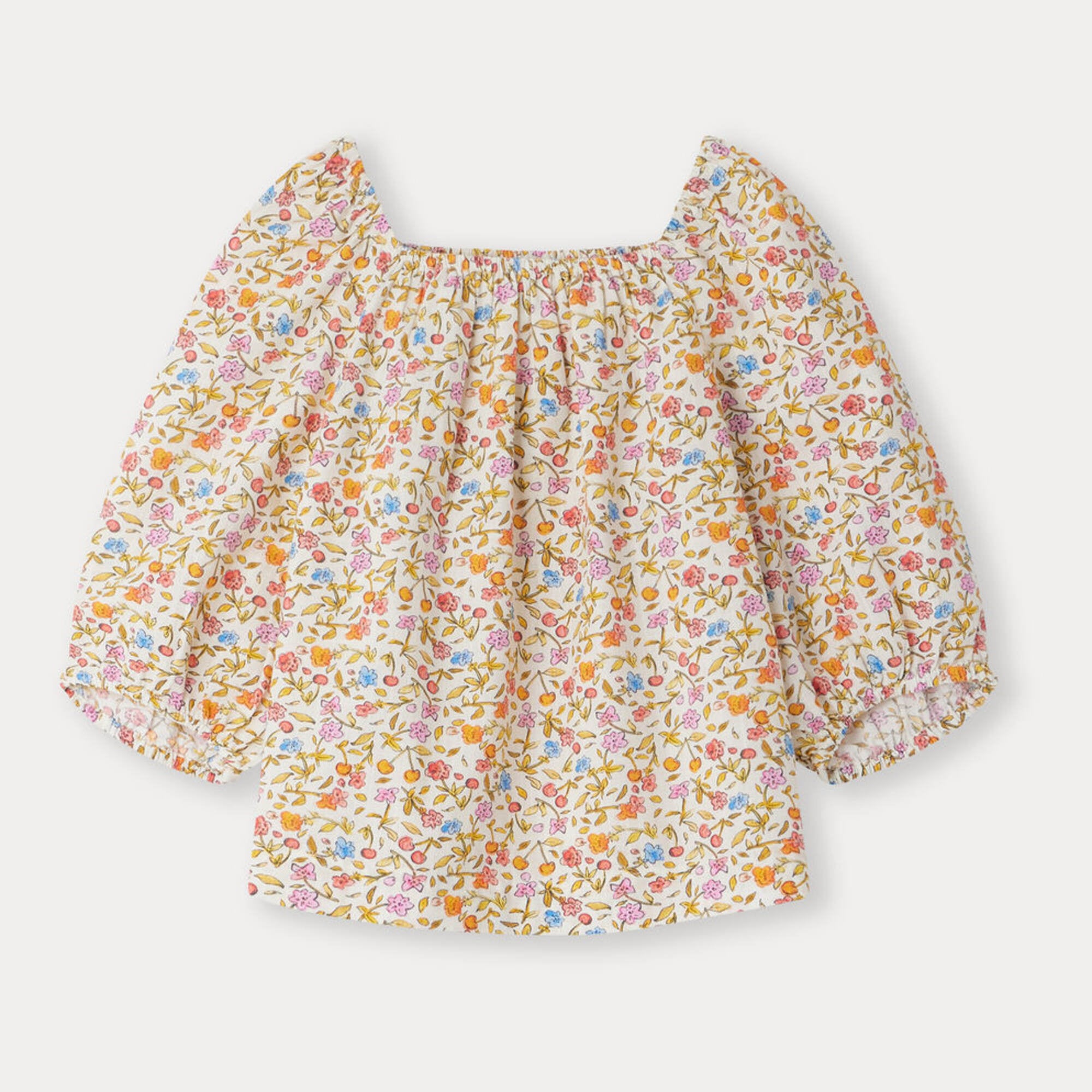 Girls Orange Floral Cotton Top