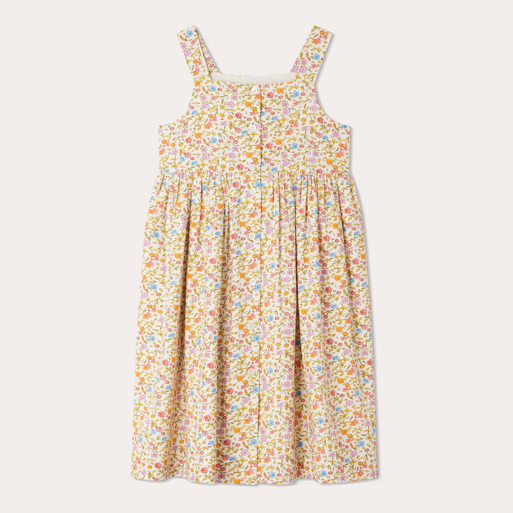 Girls Orange Floral Cotton Dress